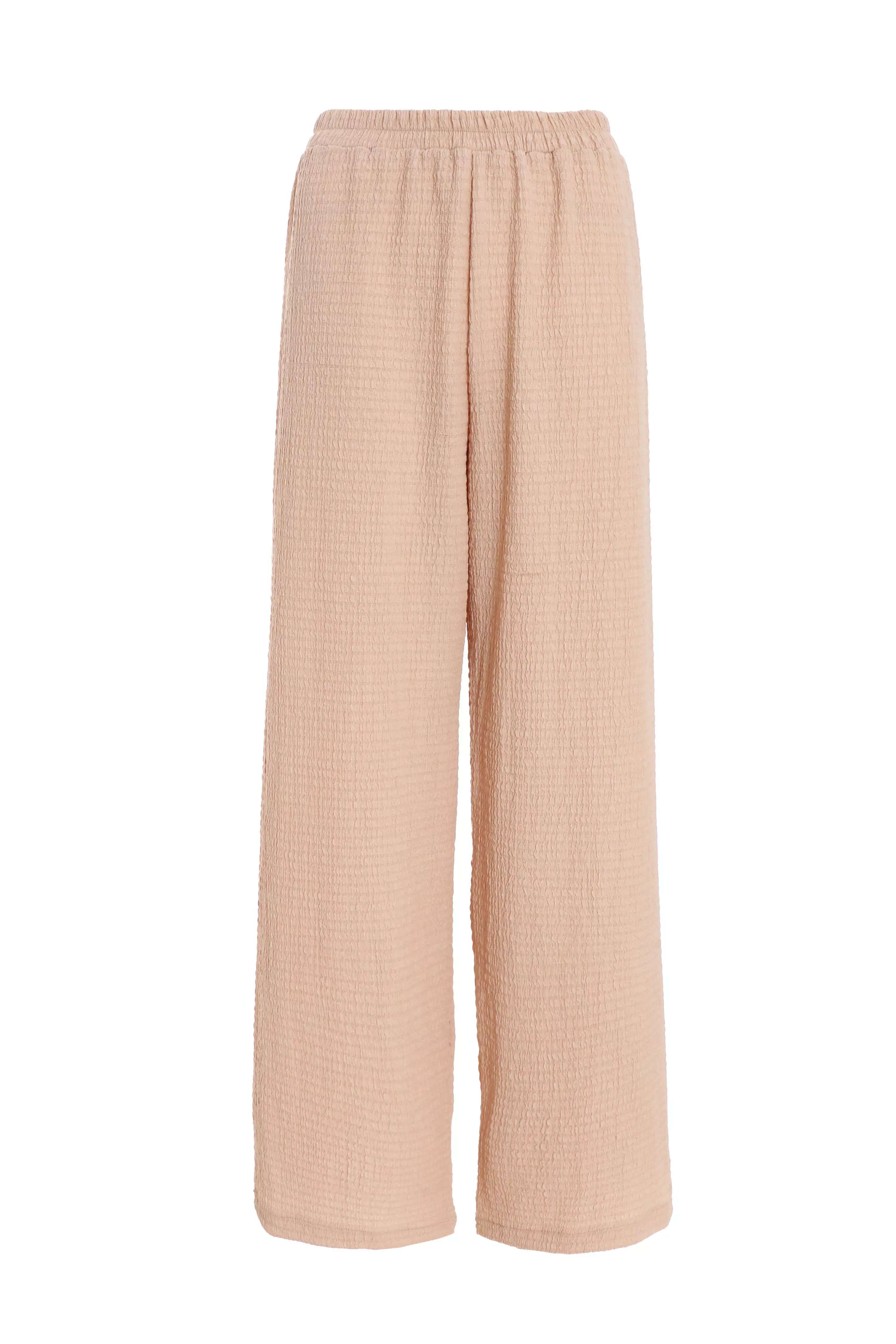 Stone High Waist Textured Palazzo Trousers