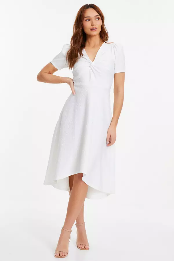 White Dip Hem Midi Dress