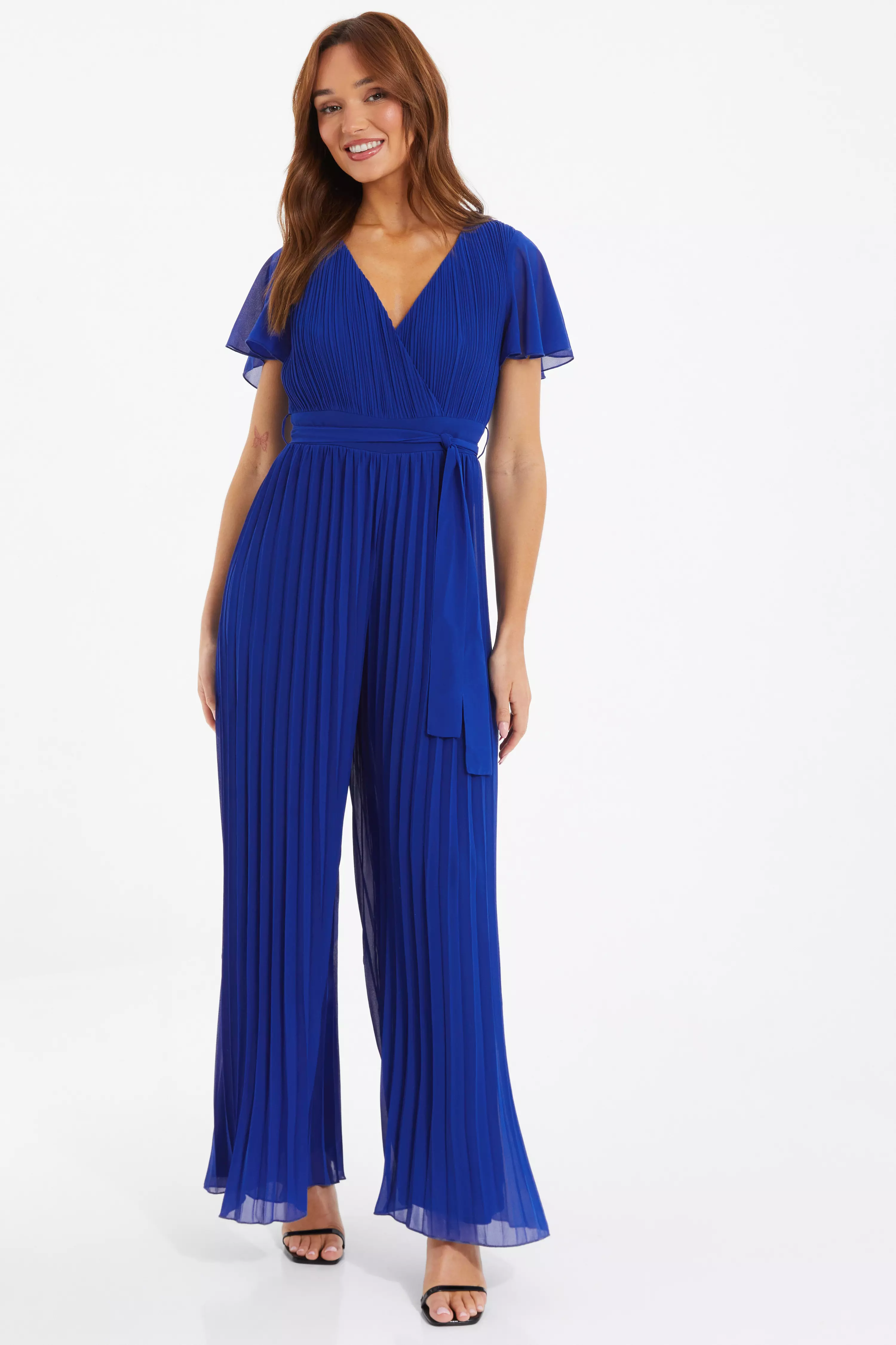 Petite Navy Drop Shoulder Palazzo Jumpsuit<!-- --> - <!-- -->QUIZ