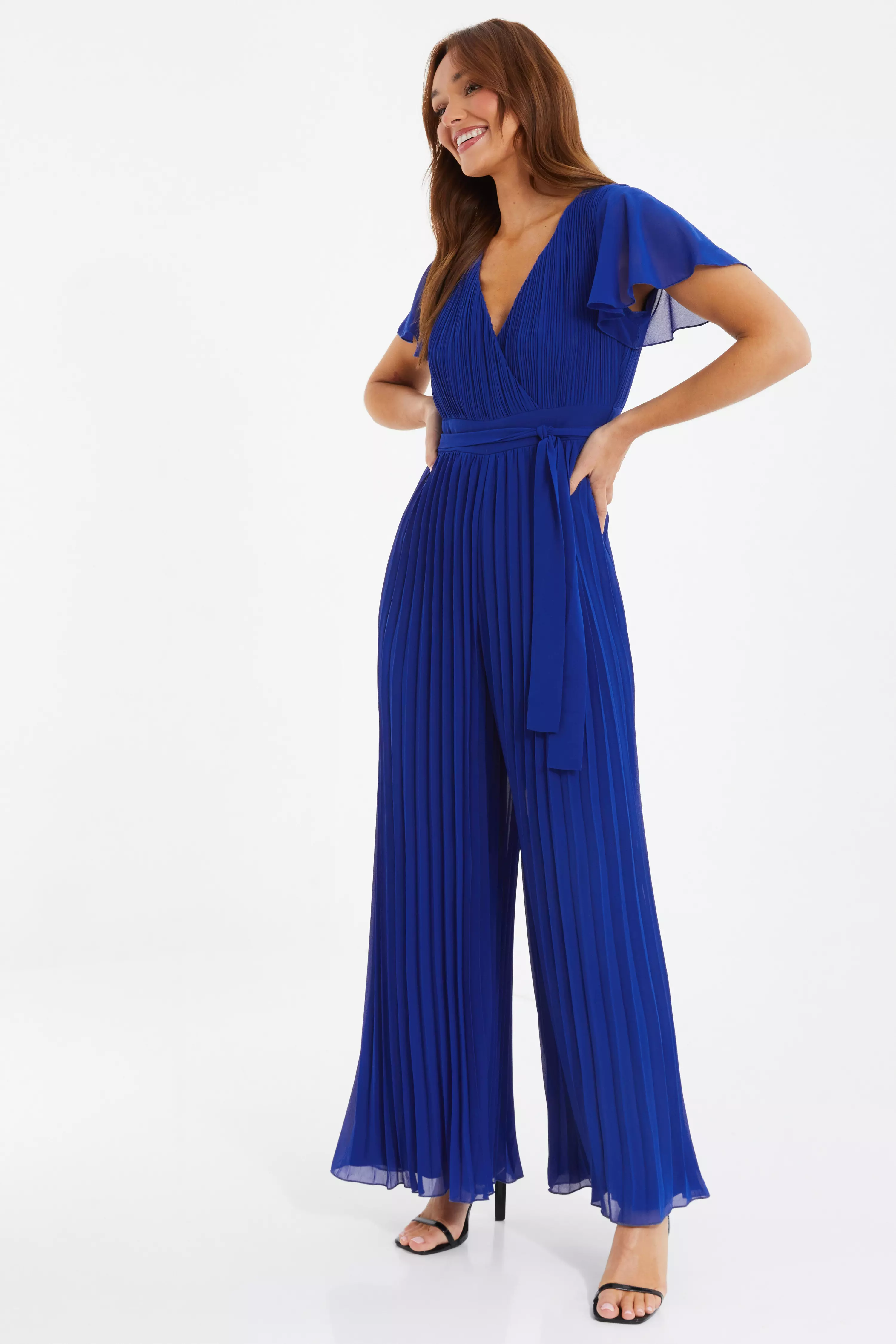 Royal Blue Chiffon Pleated Jumpsuit