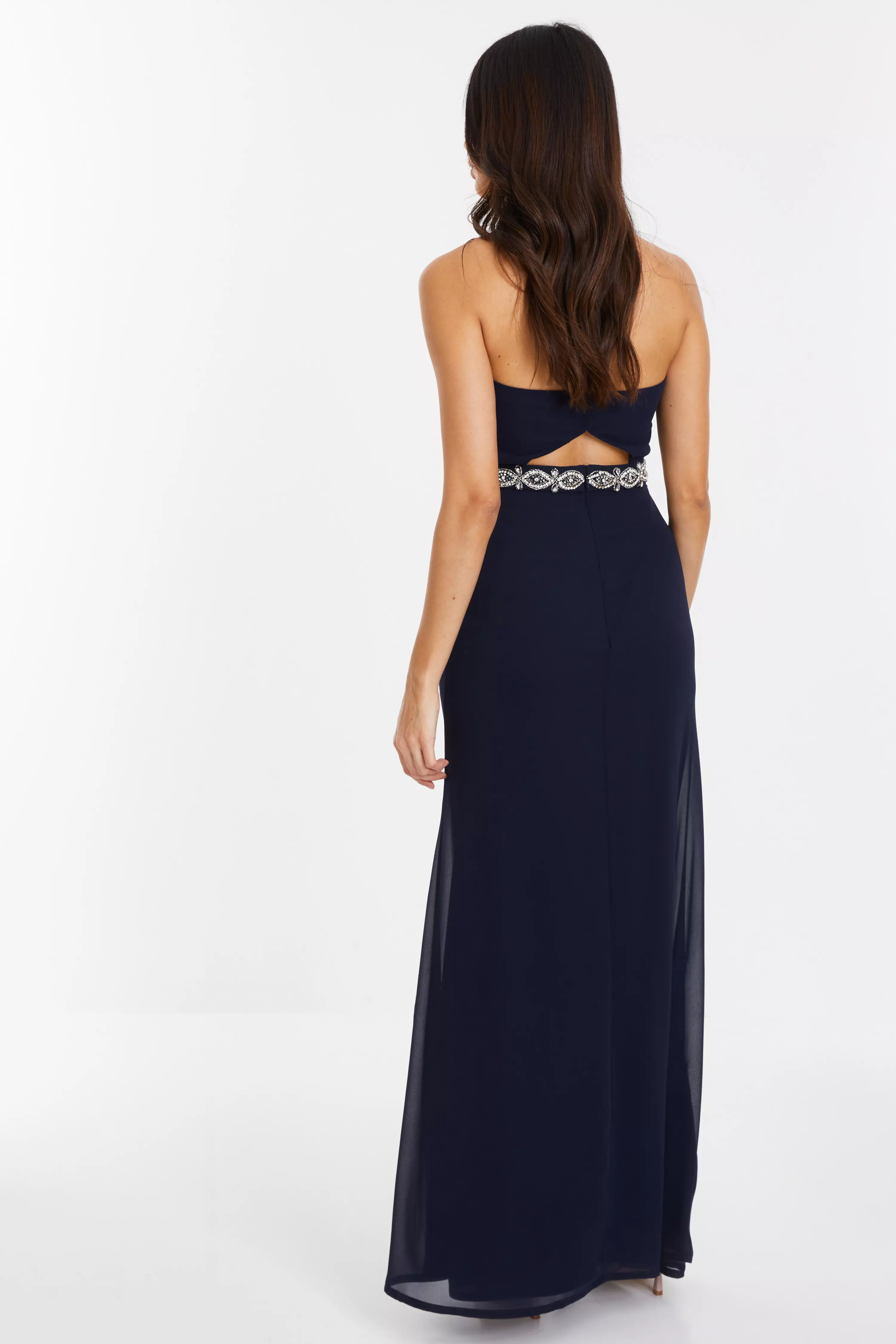 Navy Chiffon Halter Neck Maxi Dress