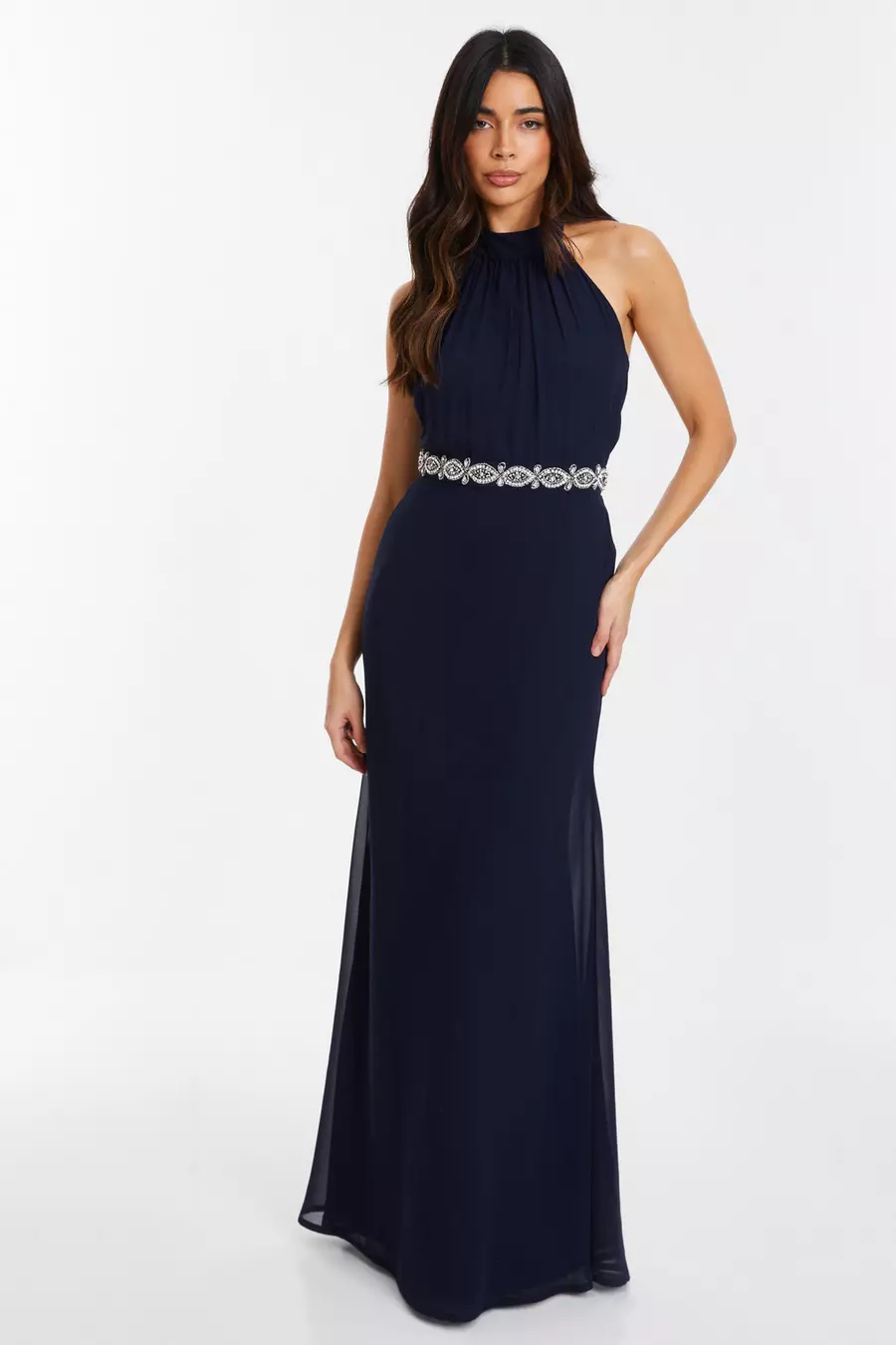 Navy Chiffon Halter Neck Maxi Dress QUIZ Clothing