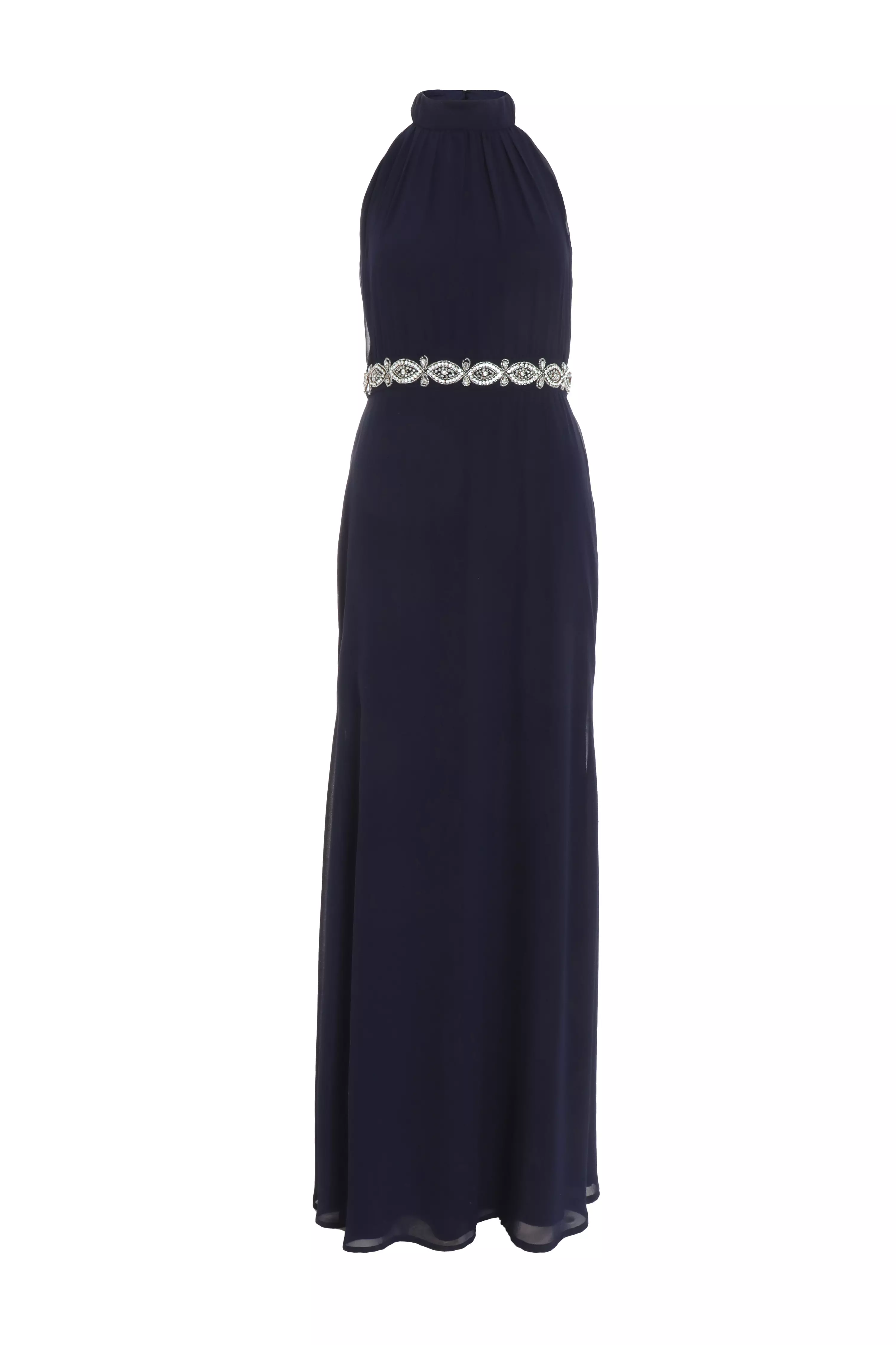 Navy Chiffon Halter Neck Maxi Dress