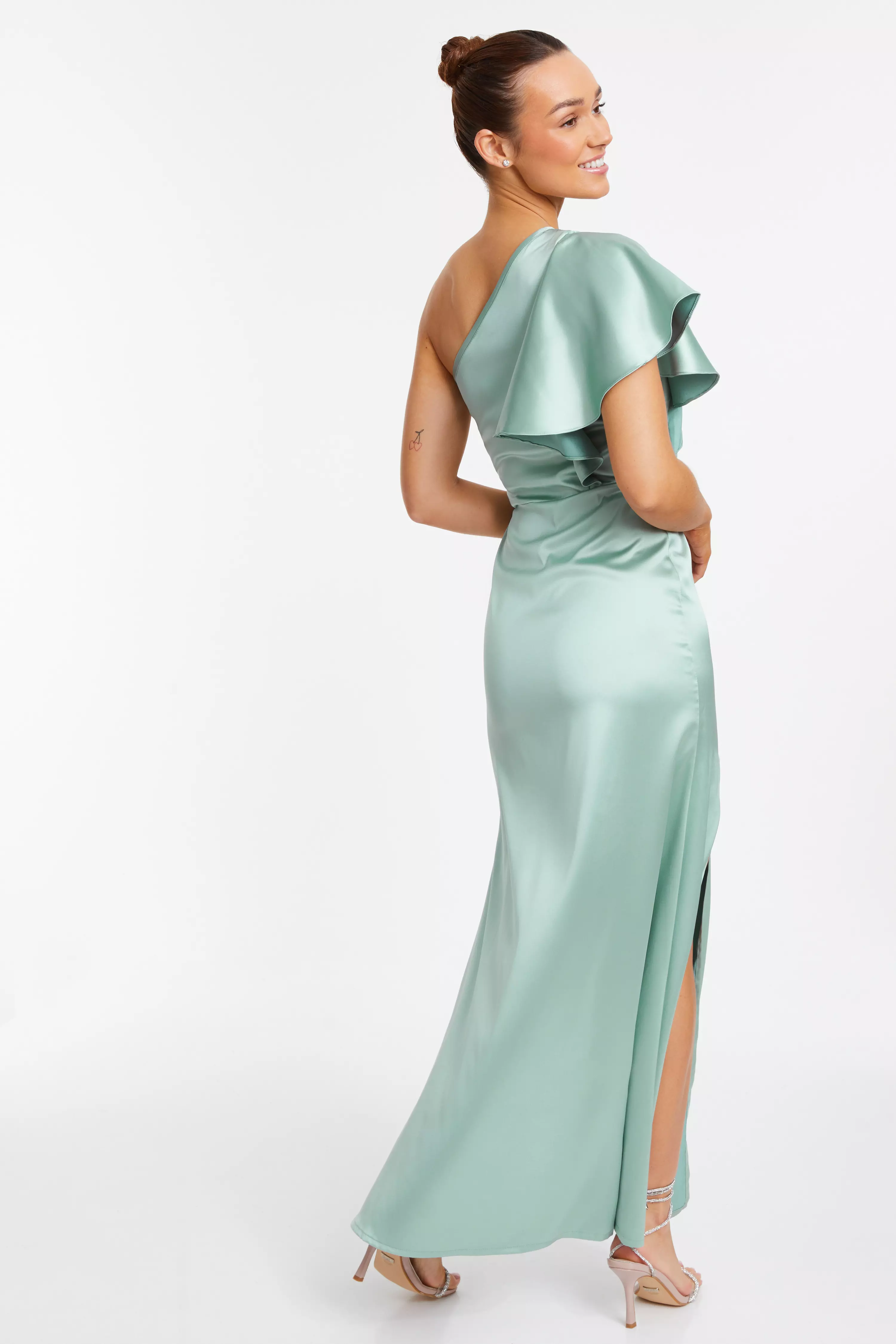 Sage Satin One Shoulder Maxi Dress