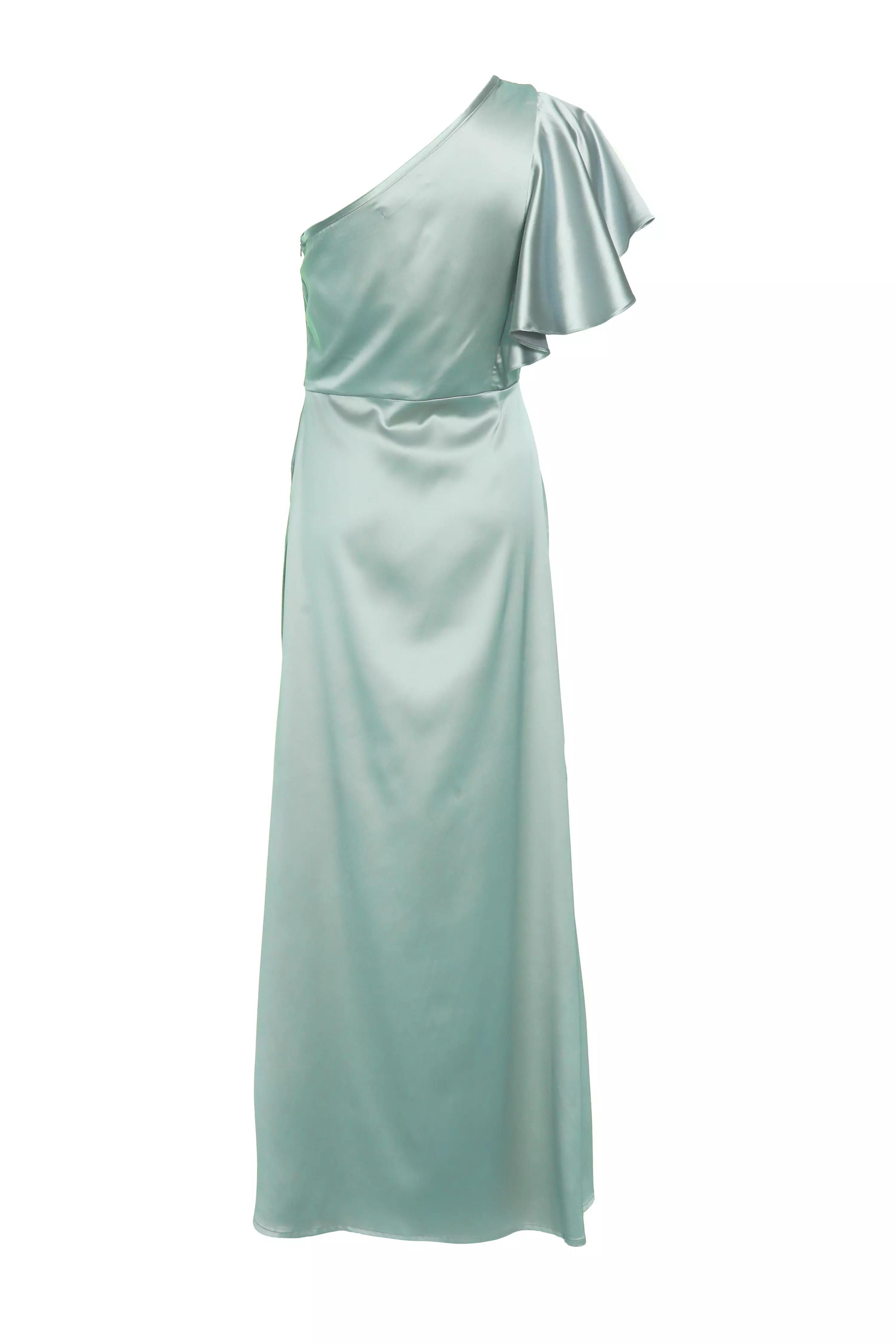 Sage Satin One Shoulder Maxi Dress