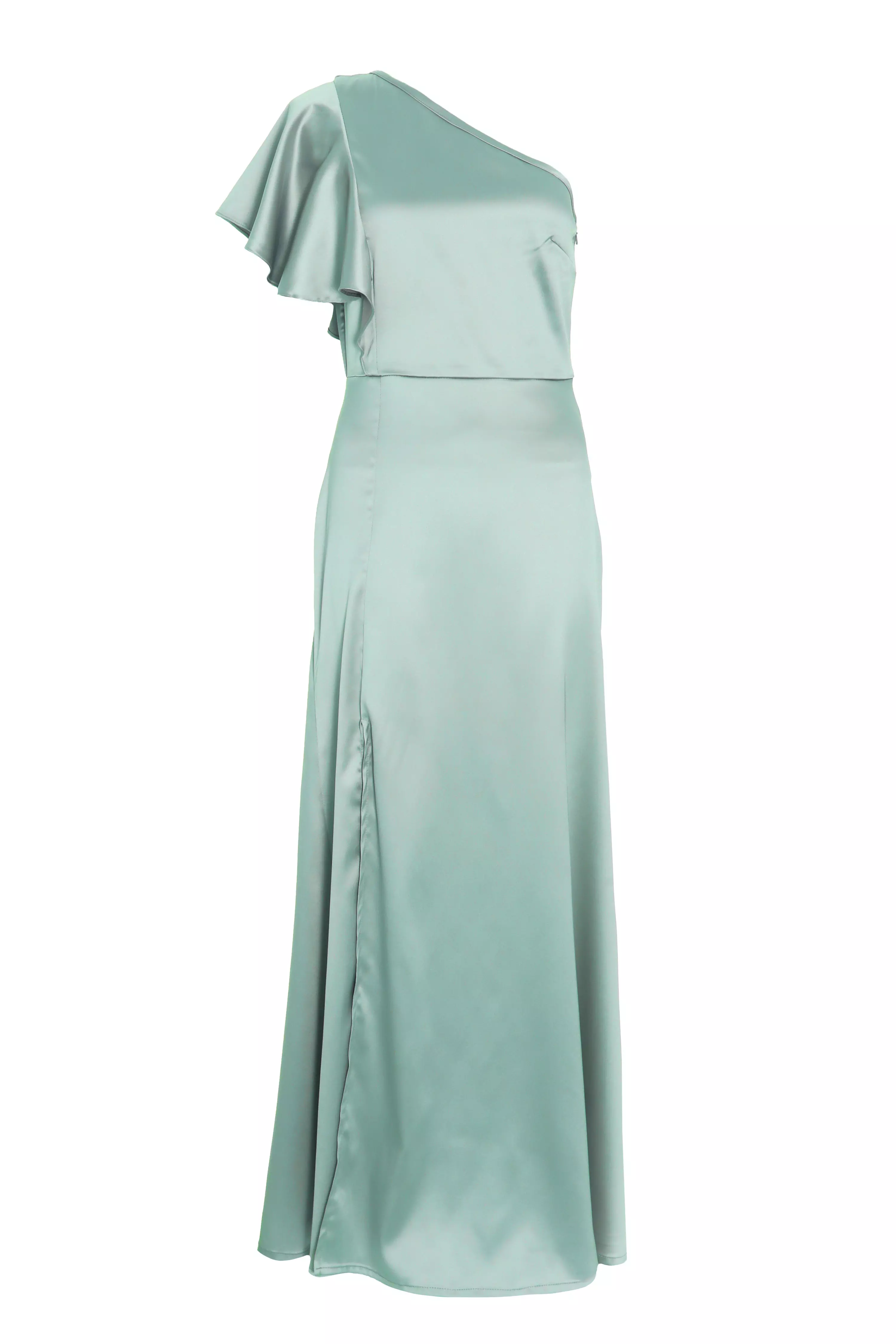 Sage Satin One Shoulder Maxi Dress