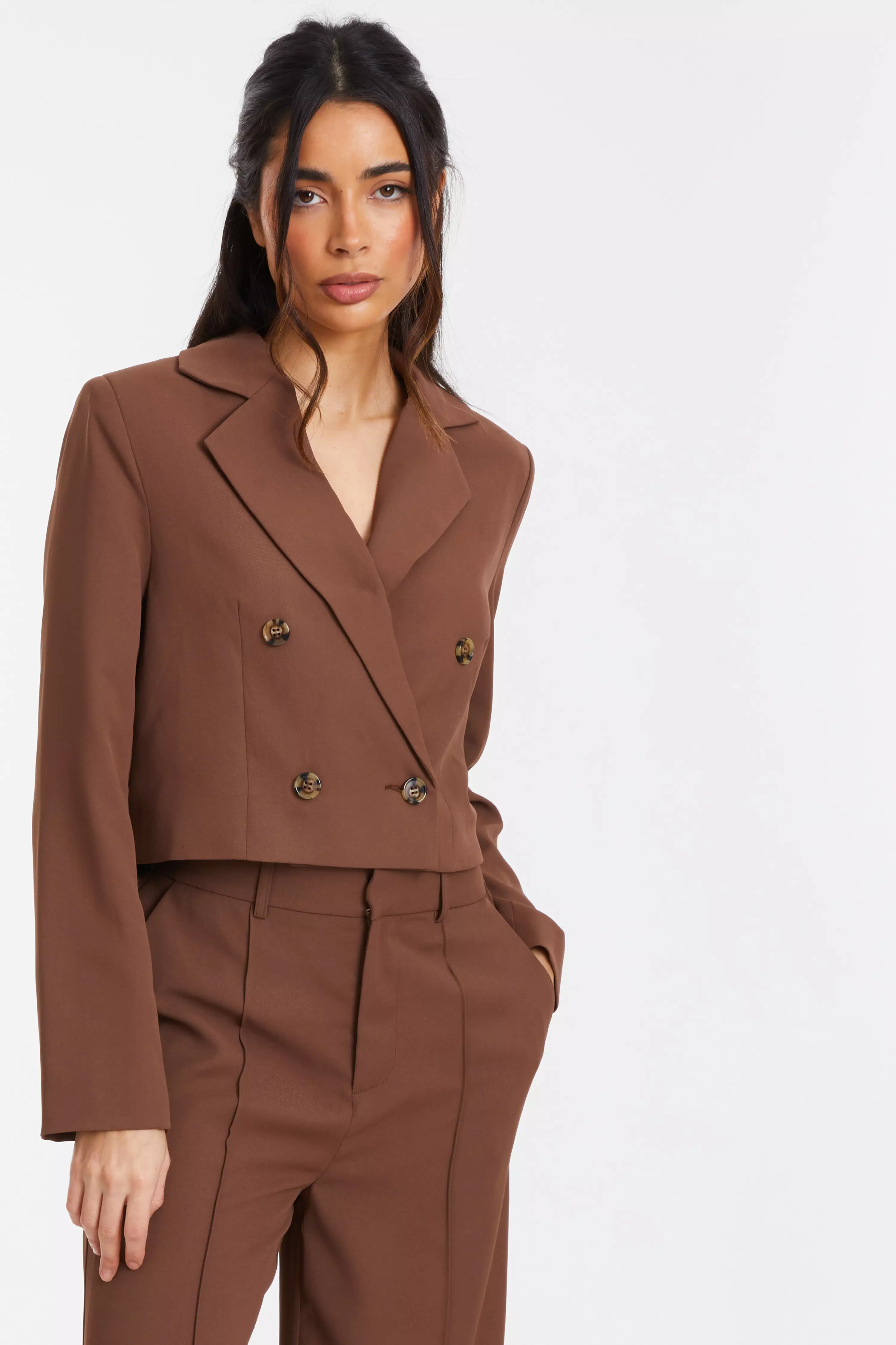 Brown Cropped Tailored Blazer