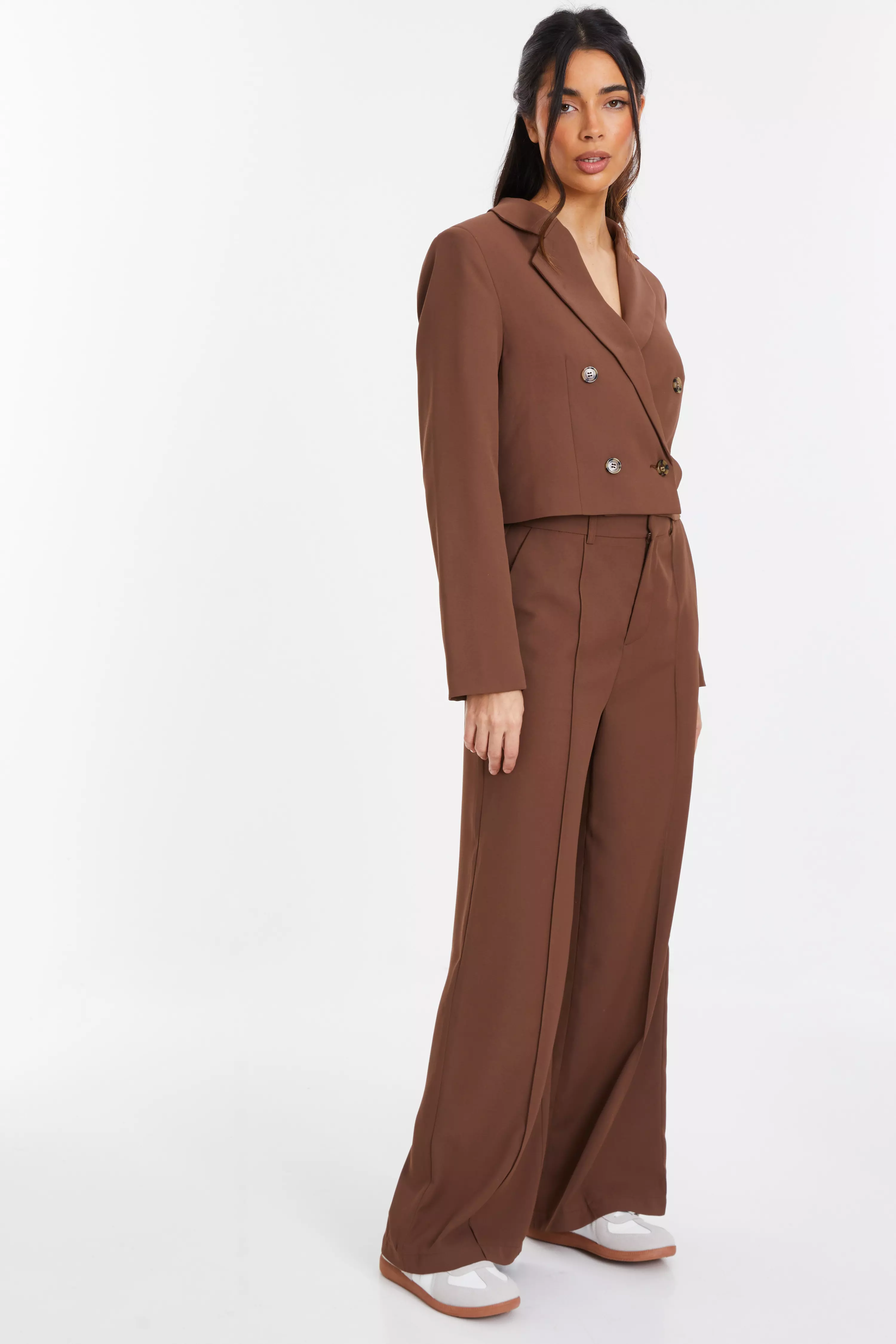 Brown Cropped Tailored Blazer