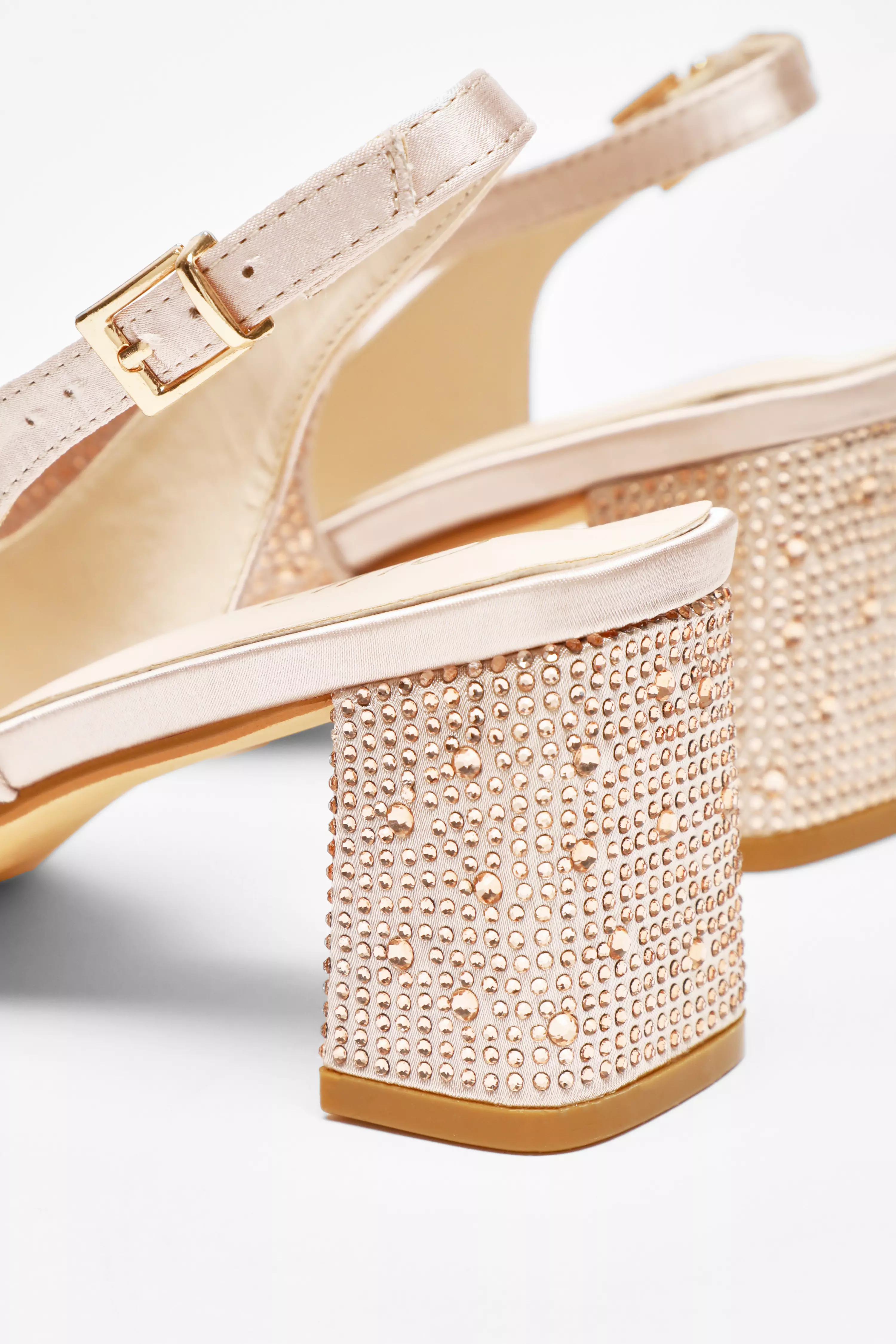 Champagne Diamante Slingback Block Heel