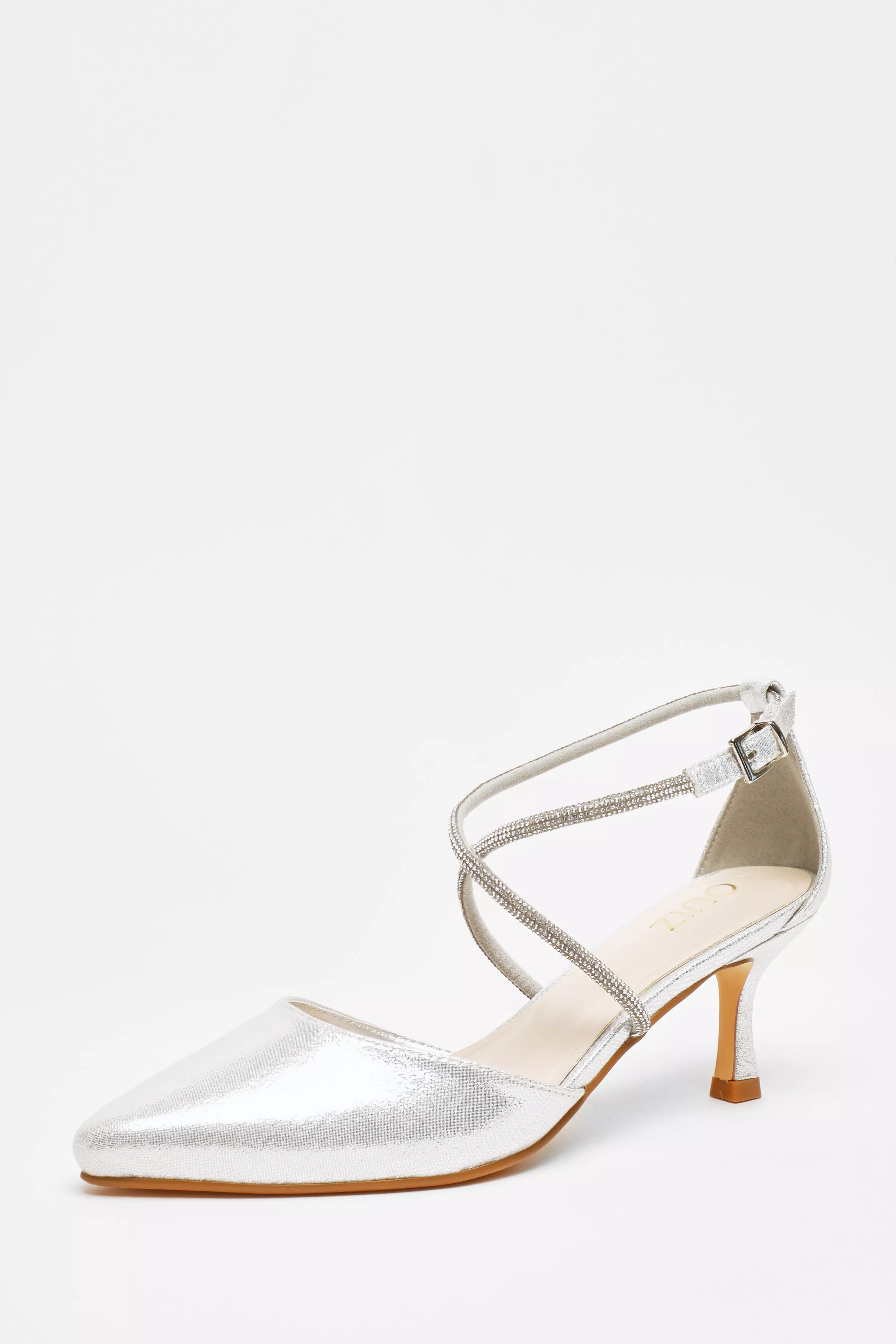 Silver Shimmer Cross Strap Court Heels