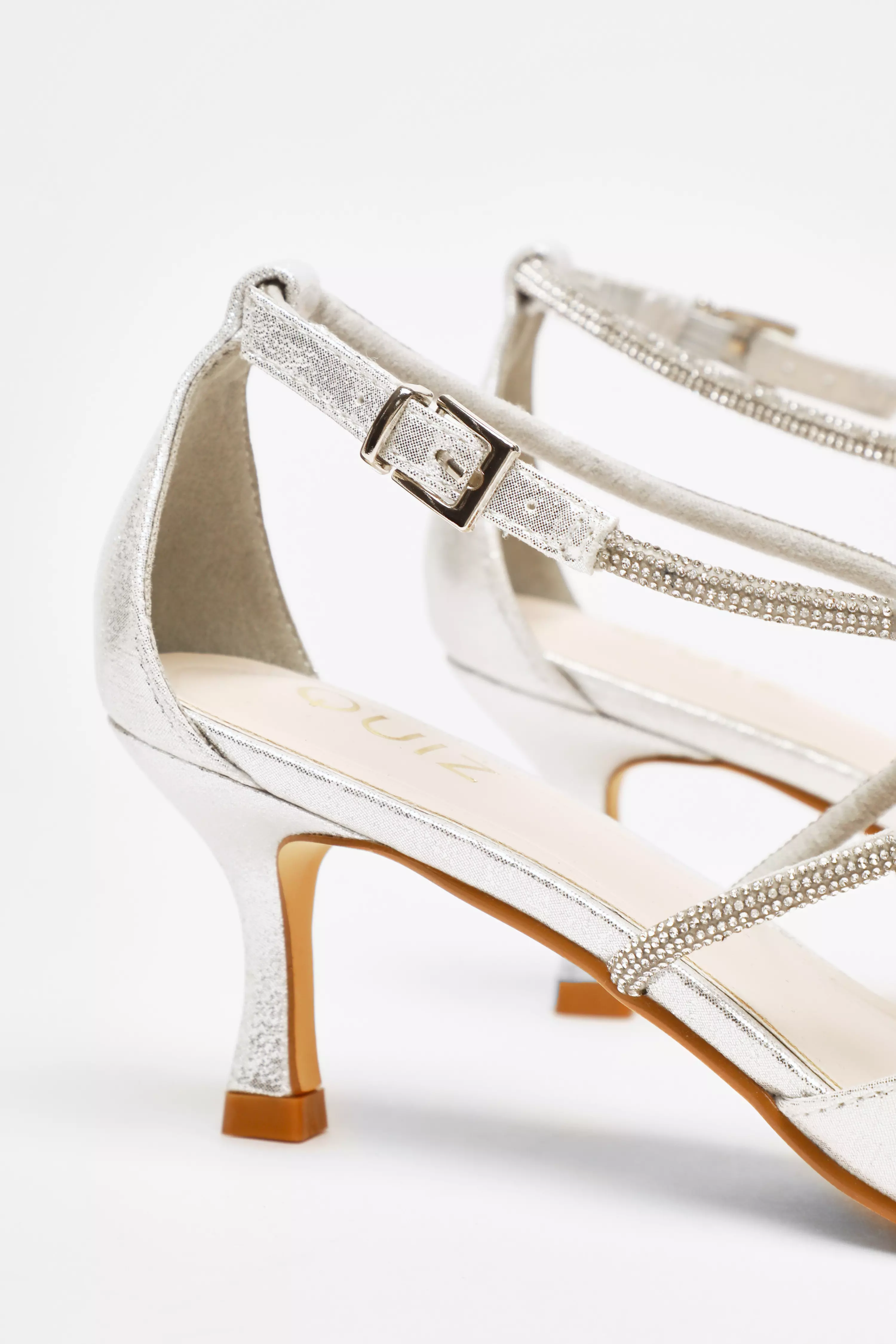 Silver Shimmer Cross Strap Court Heels