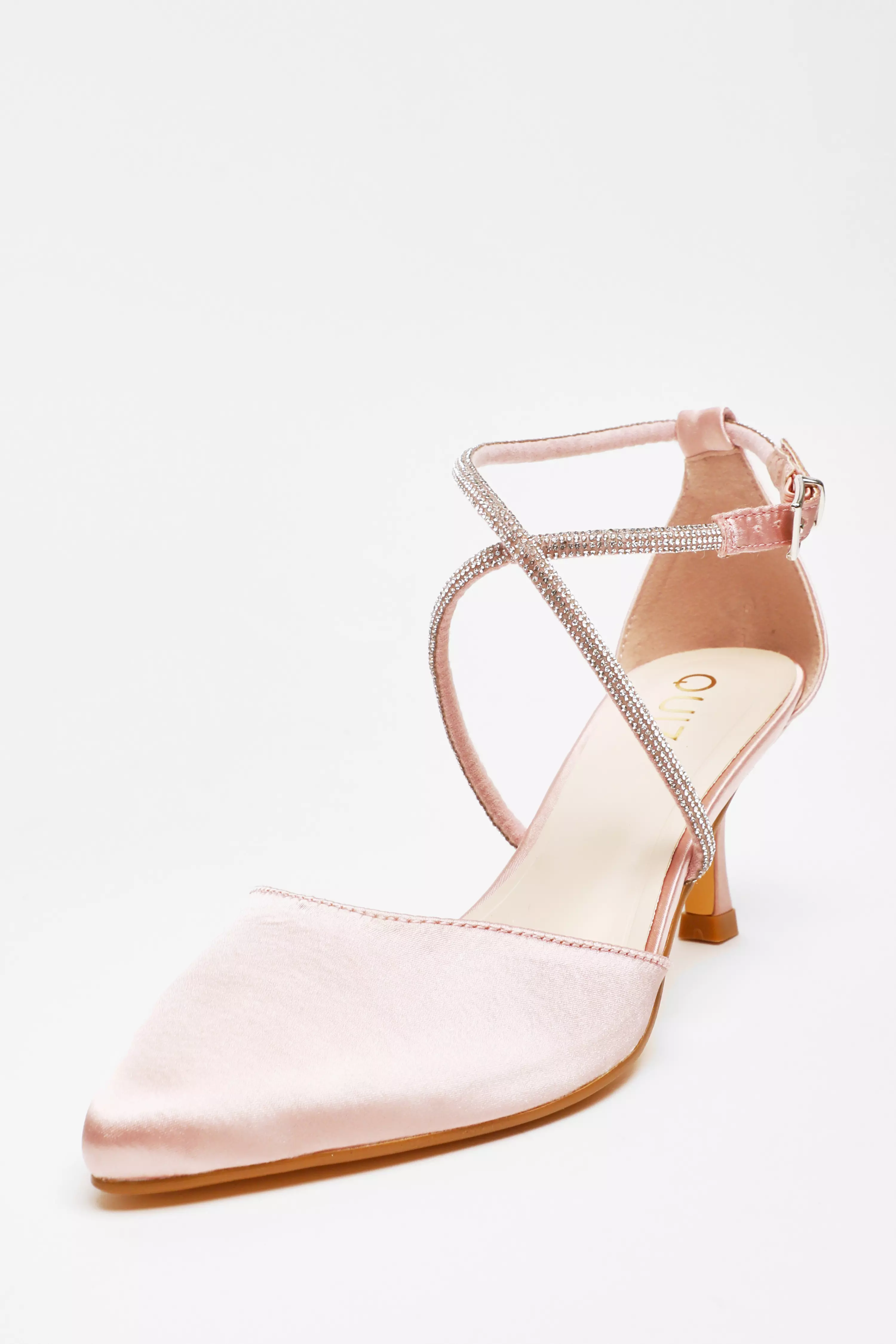 Pink Satin Cross Strap Court Heels