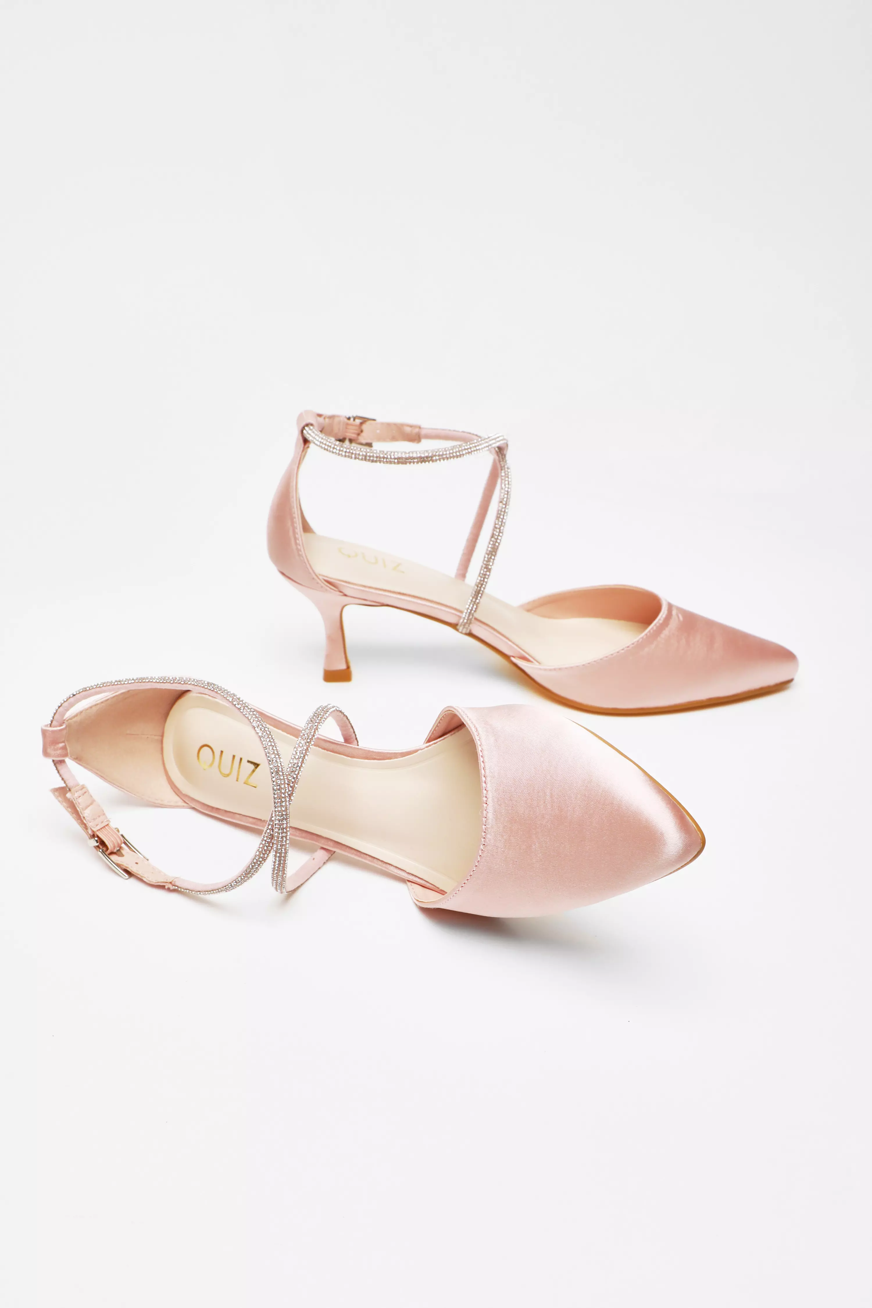 Pink Satin Cross Strap Court Heels