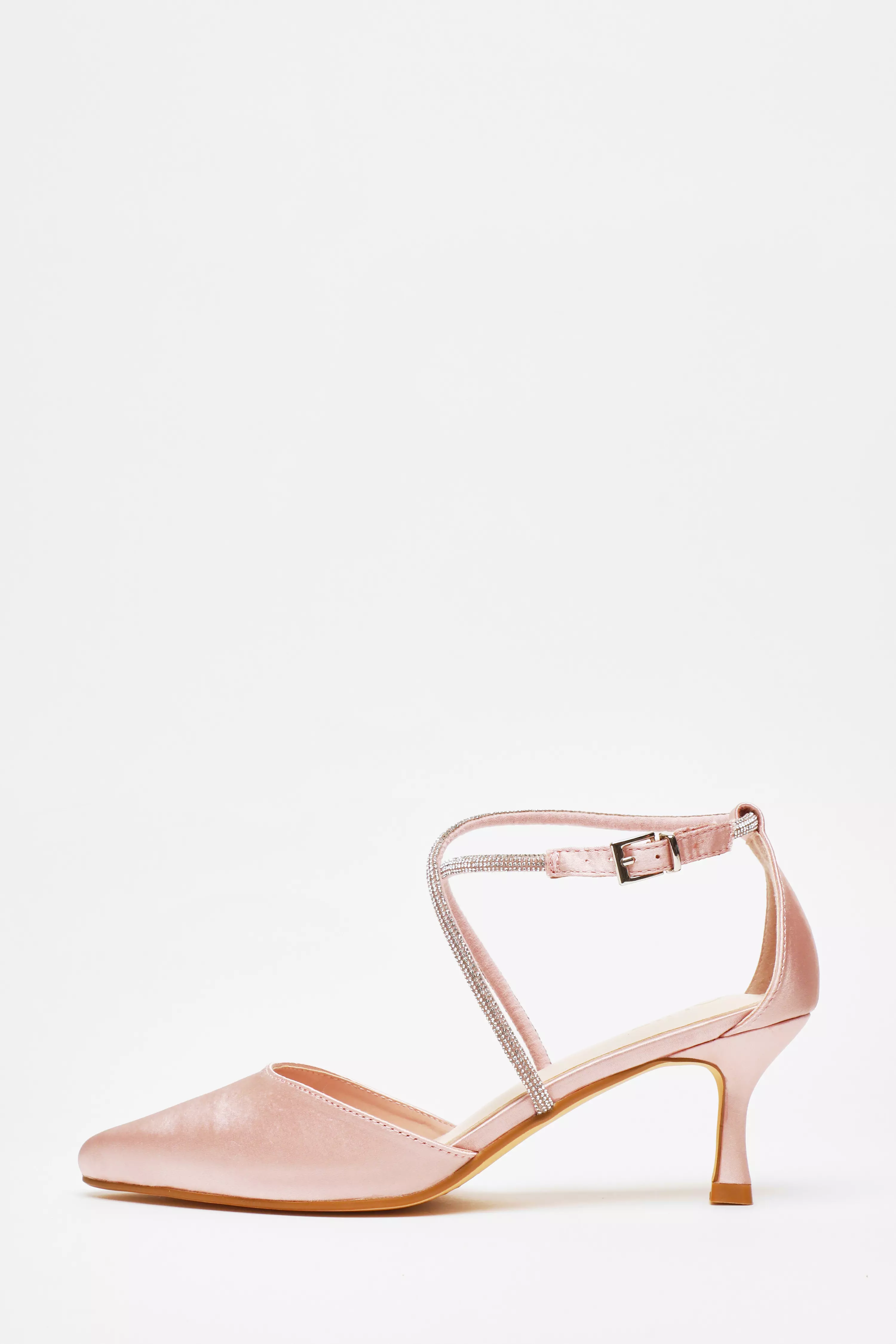 Pink Satin Cross Strap Court Heels