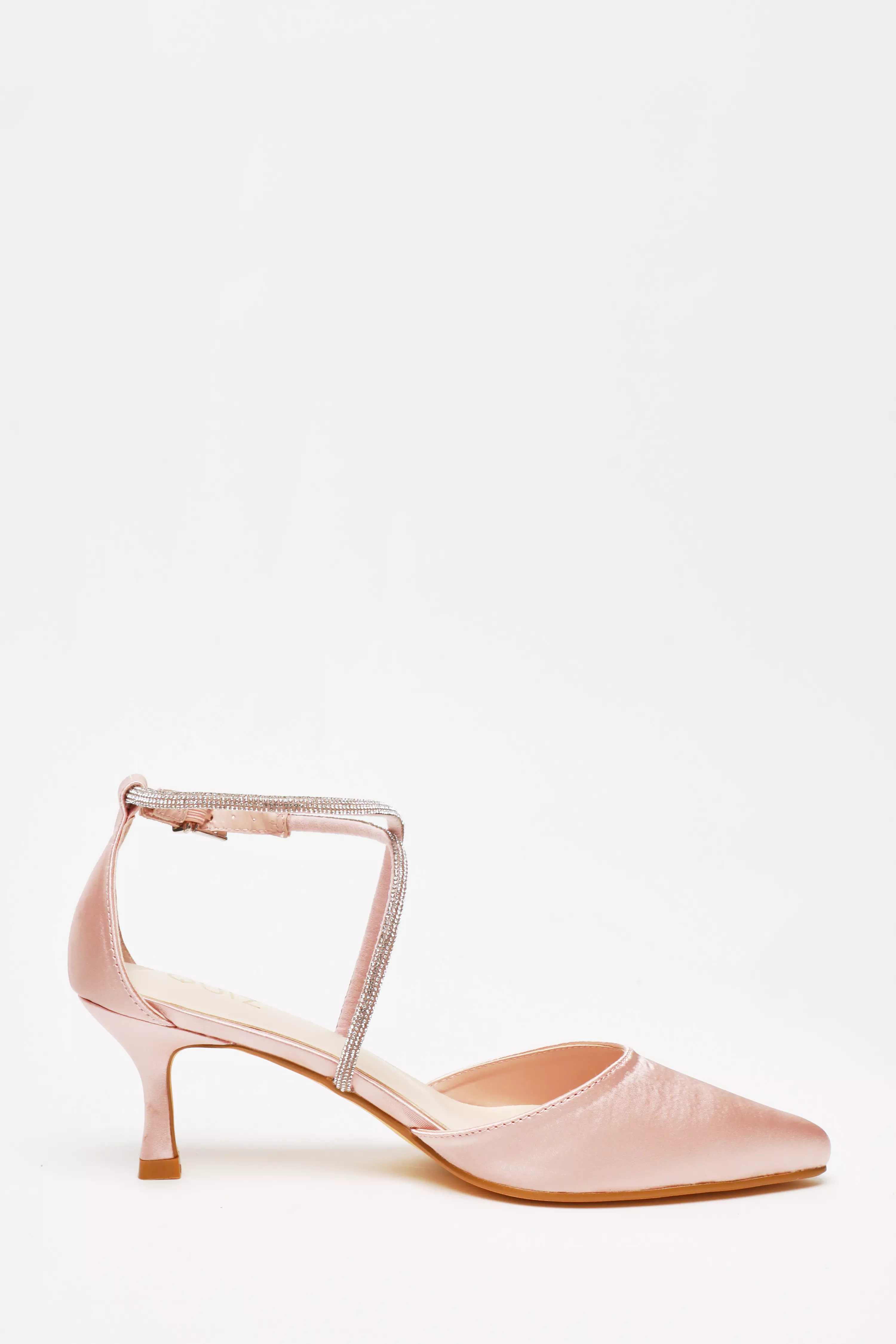 Pink Satin Cross Strap Court Heels