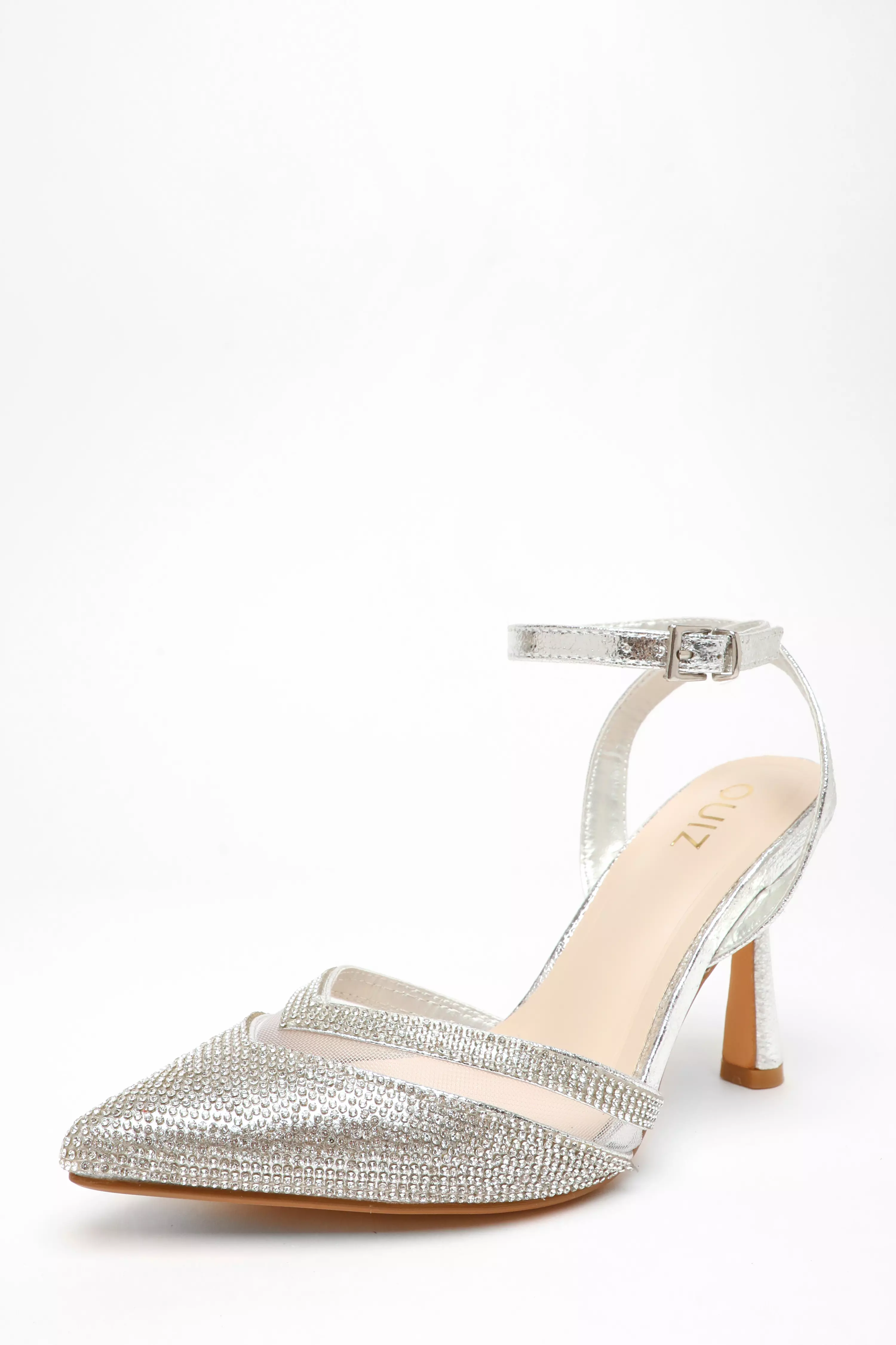 Silver Diamante Mesh Court Heels