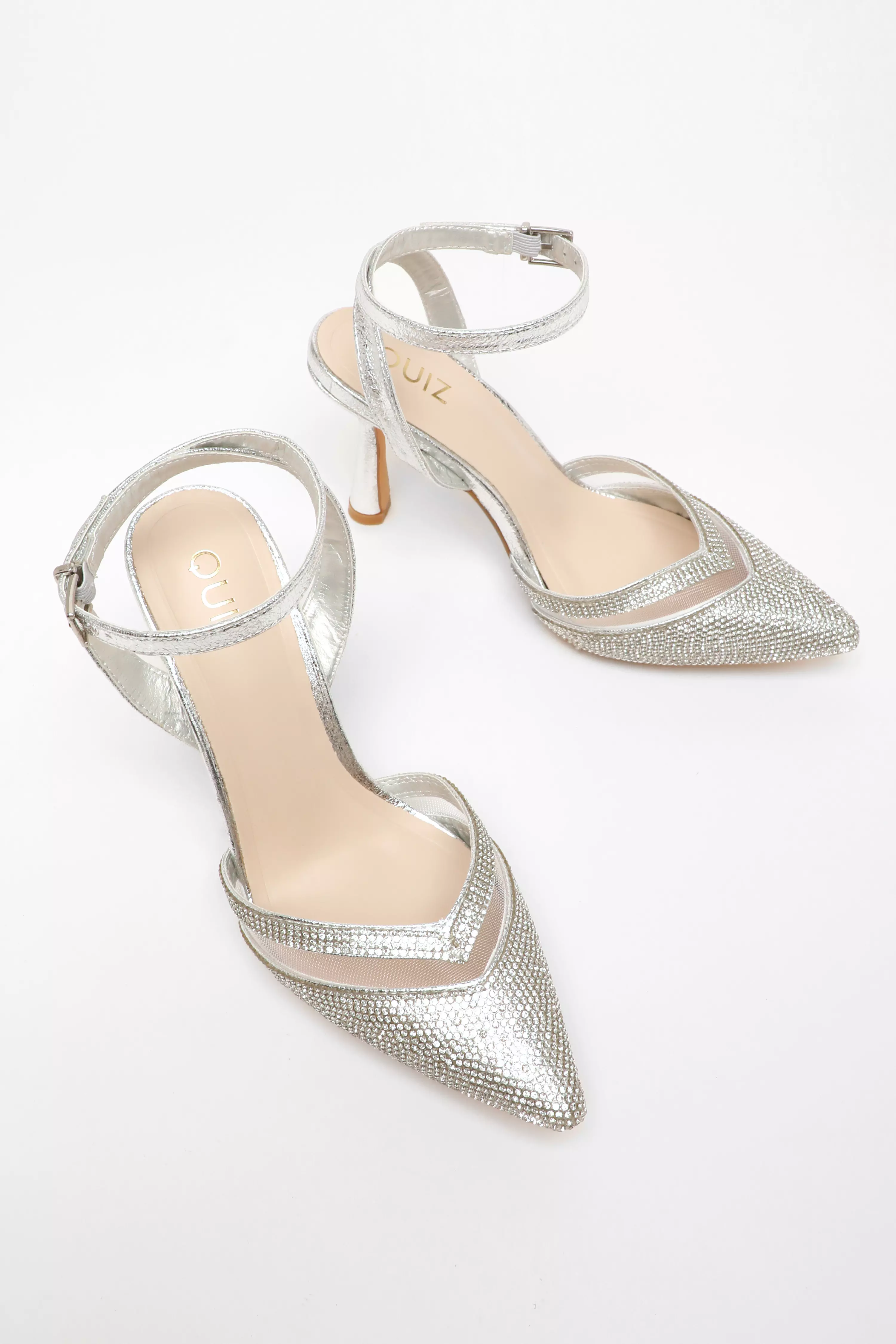 Silver Diamante Mesh Court Heels