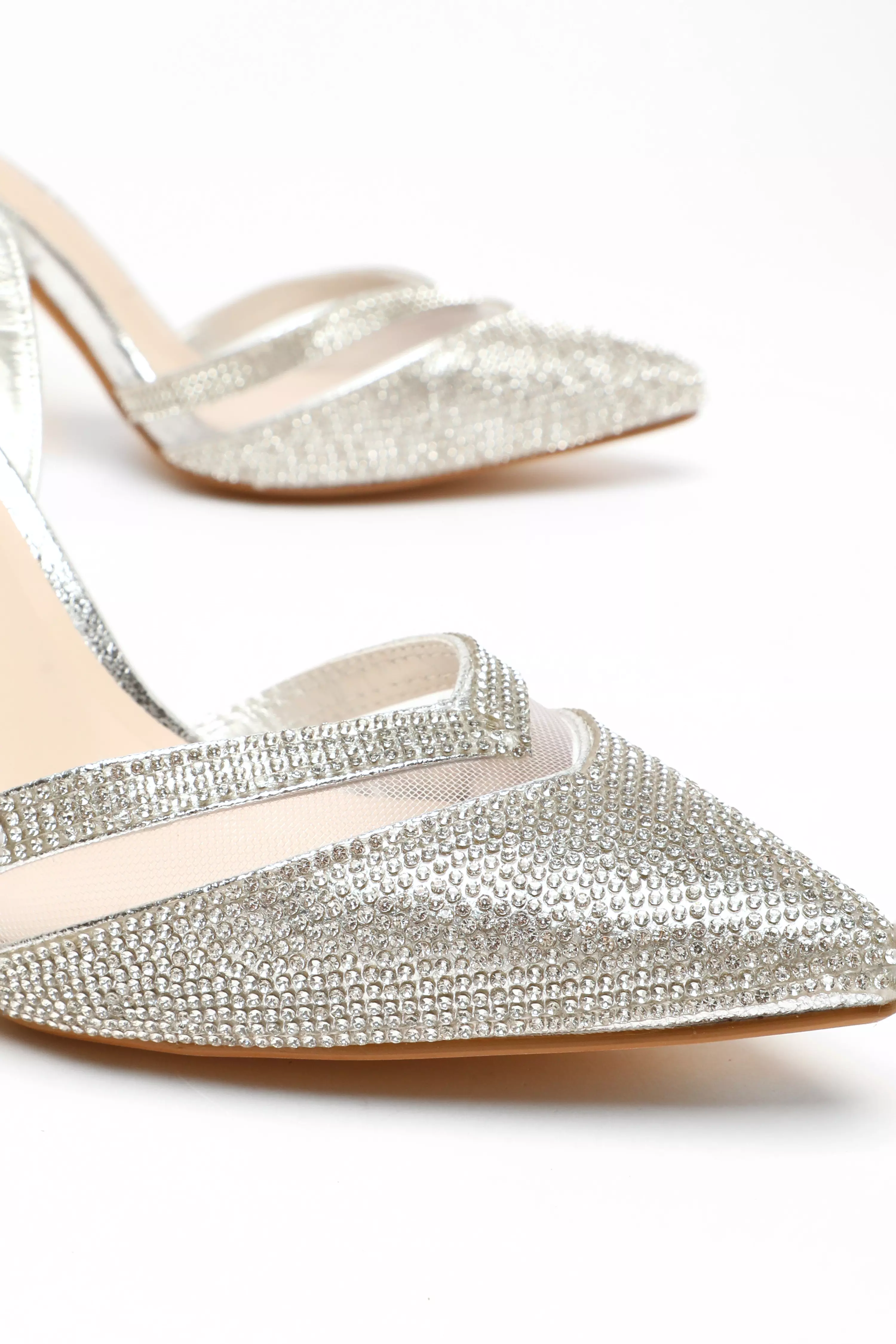 Silver Diamante Mesh Court Heels