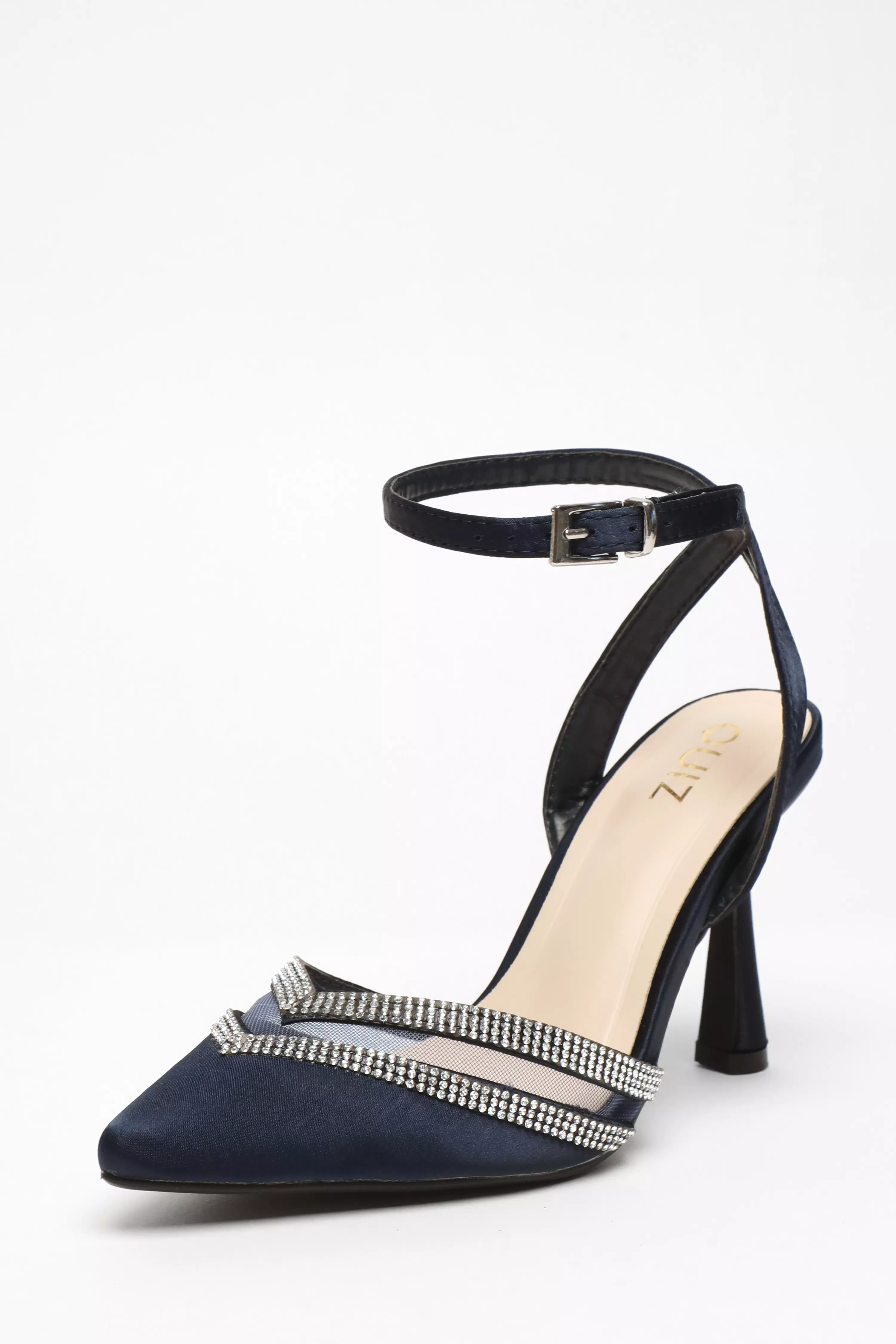 Navy Diamante Mesh Court Heels