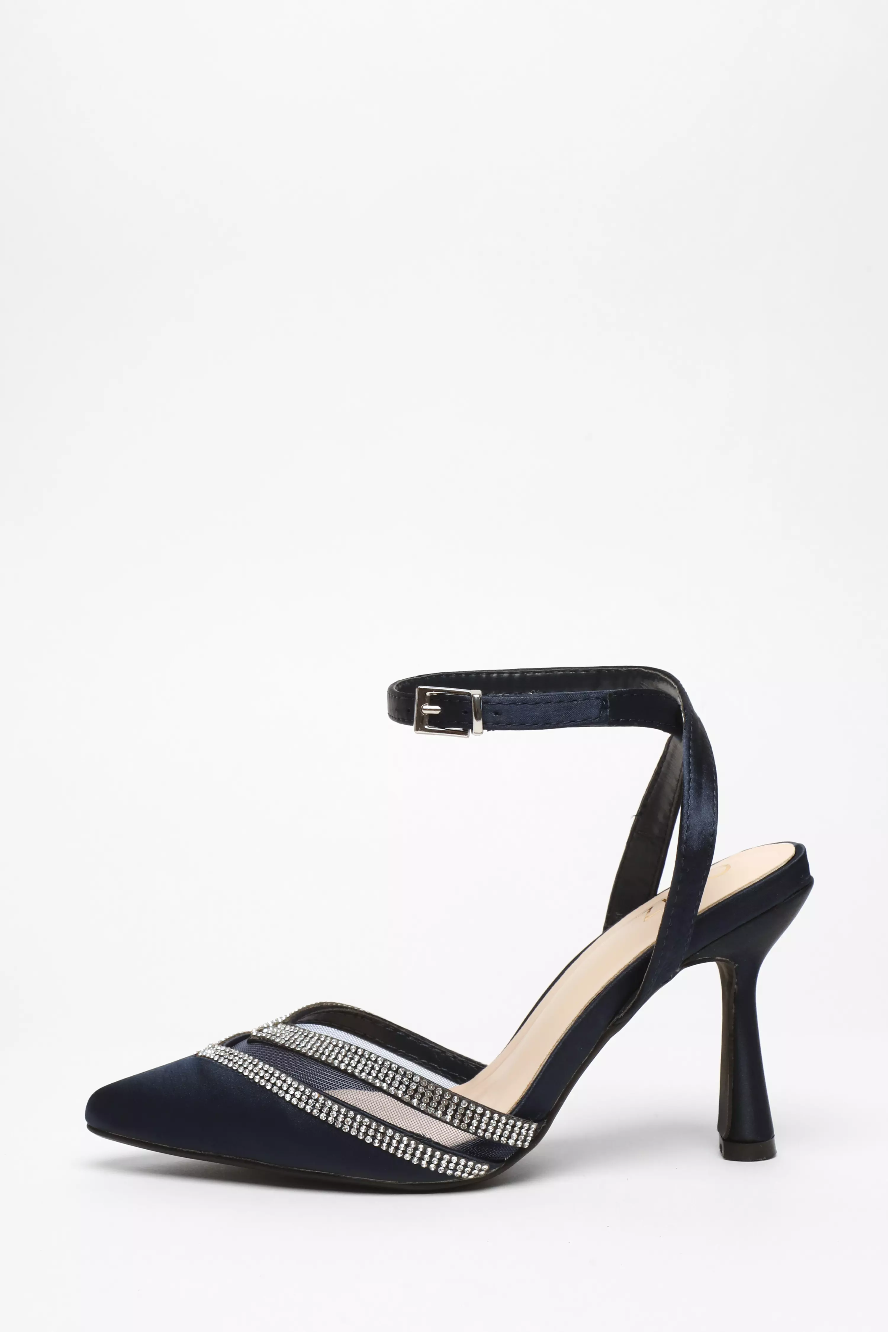 Navy Diamante Mesh Court Heels