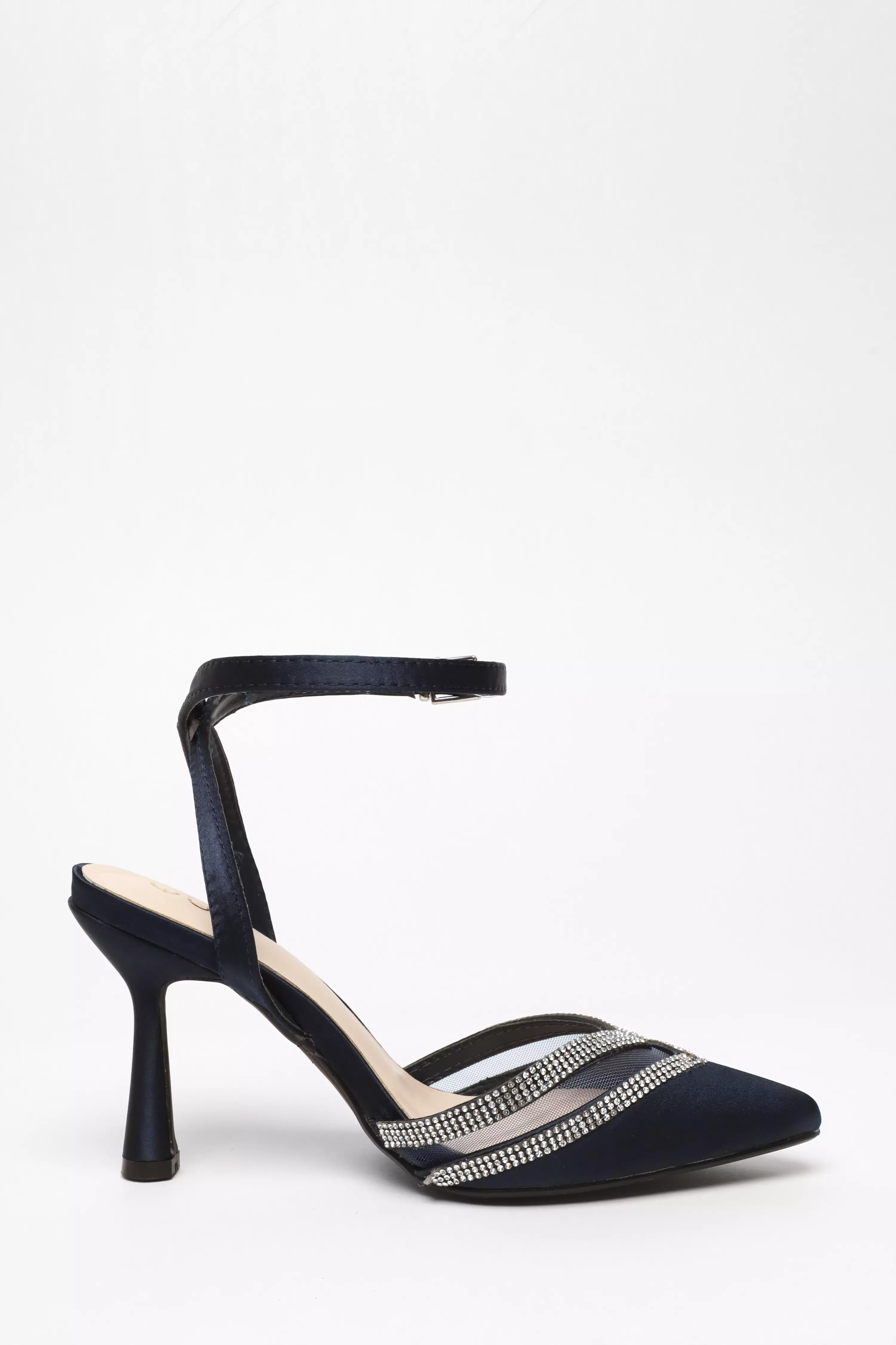 Navy Diamante Mesh Court Heels