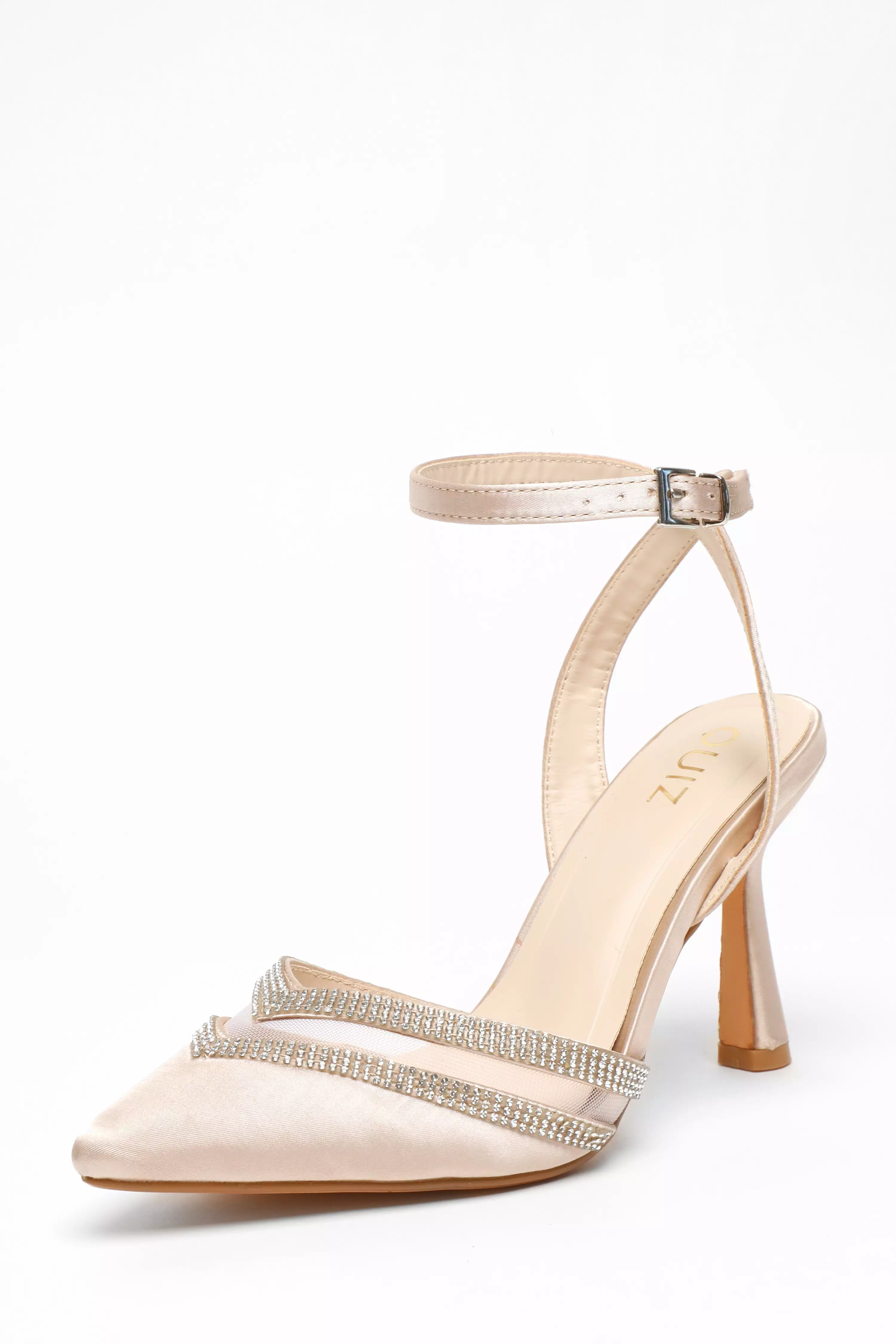 Champagne Diamante Mesh Court Heels