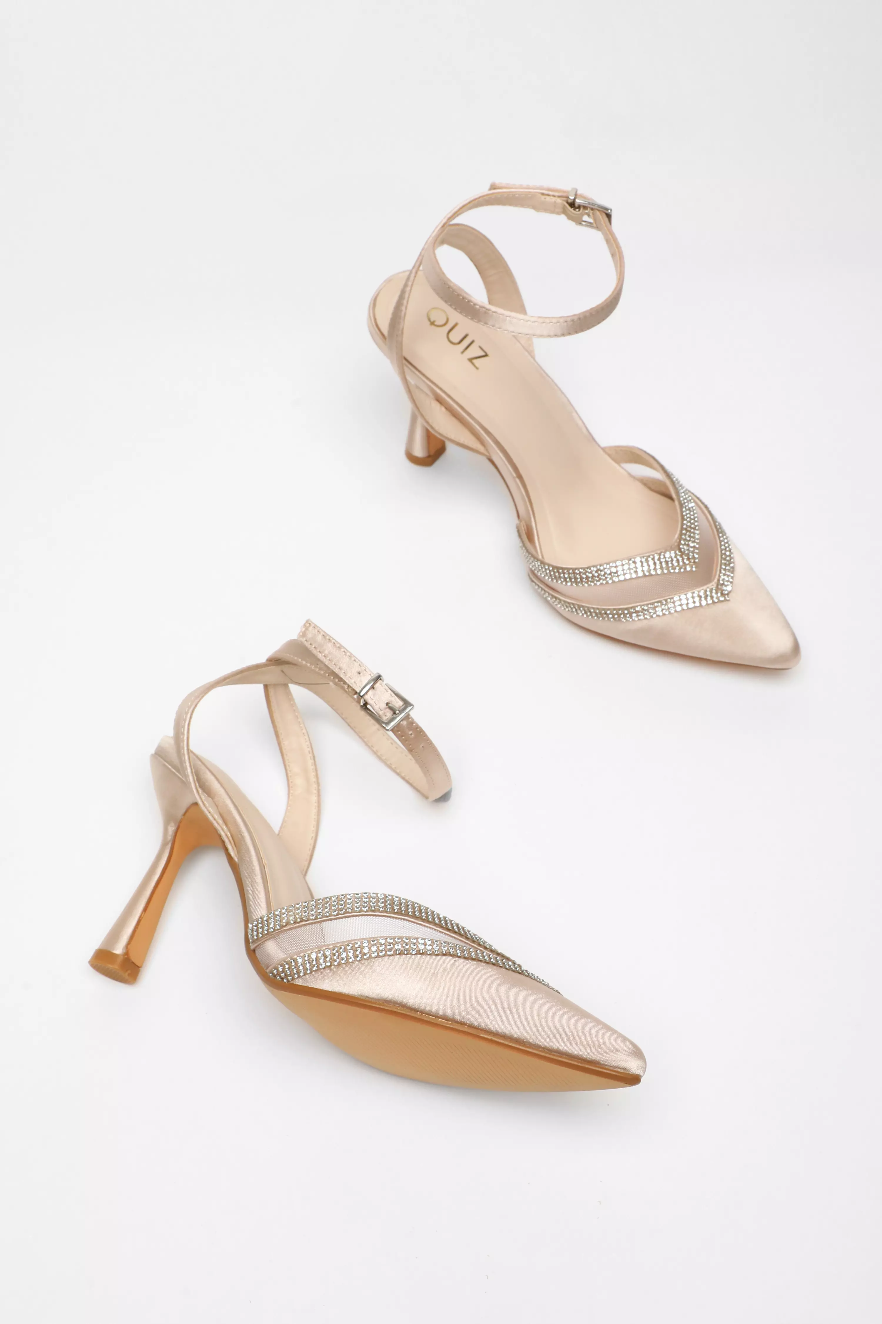 Champagne Diamante Mesh Court Heels