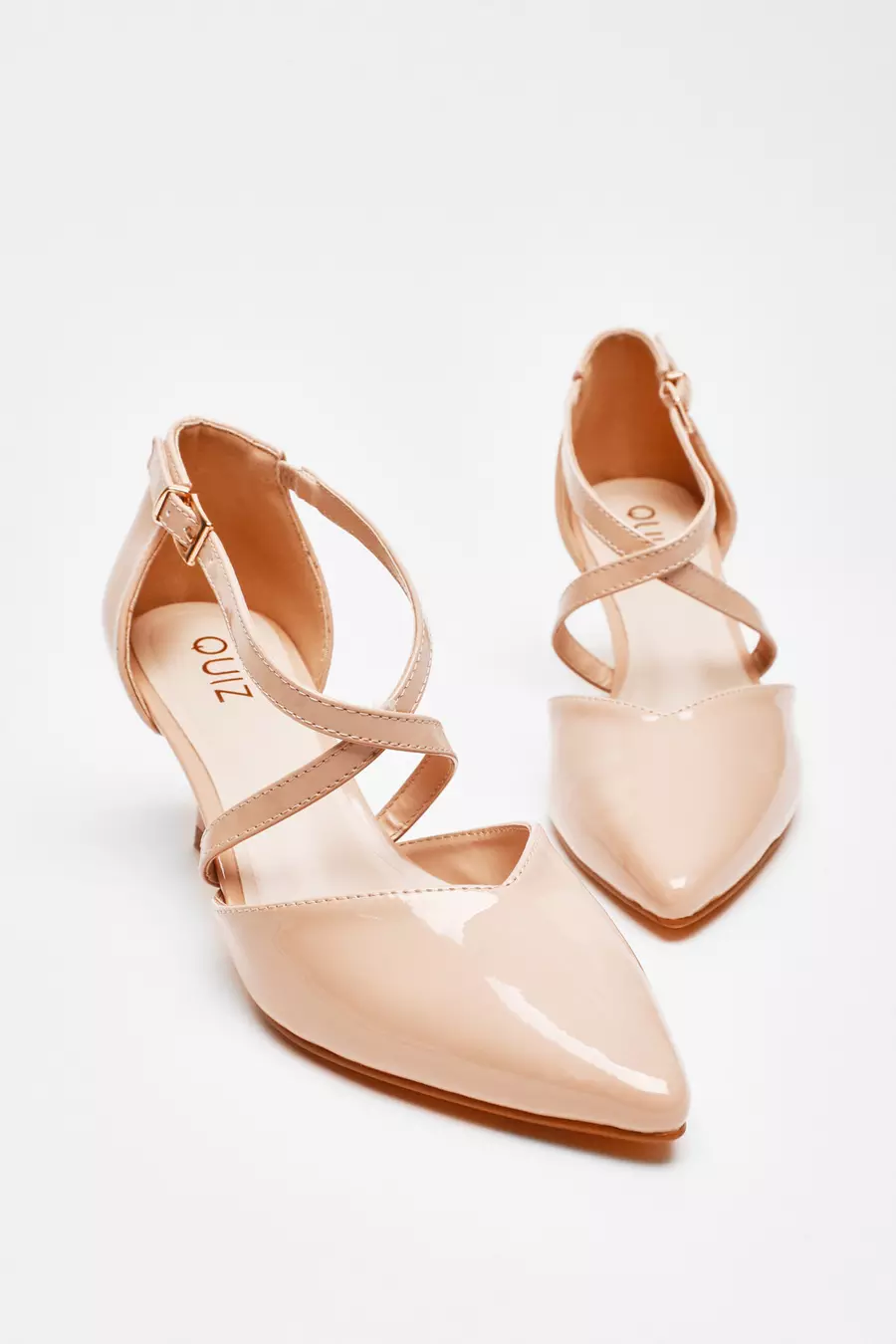 Nude Patent Low Court Heels QUIZ Clothing