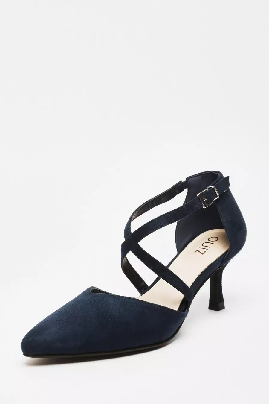 Navy Faux Suede Low Court Heels QUIZ Clothing