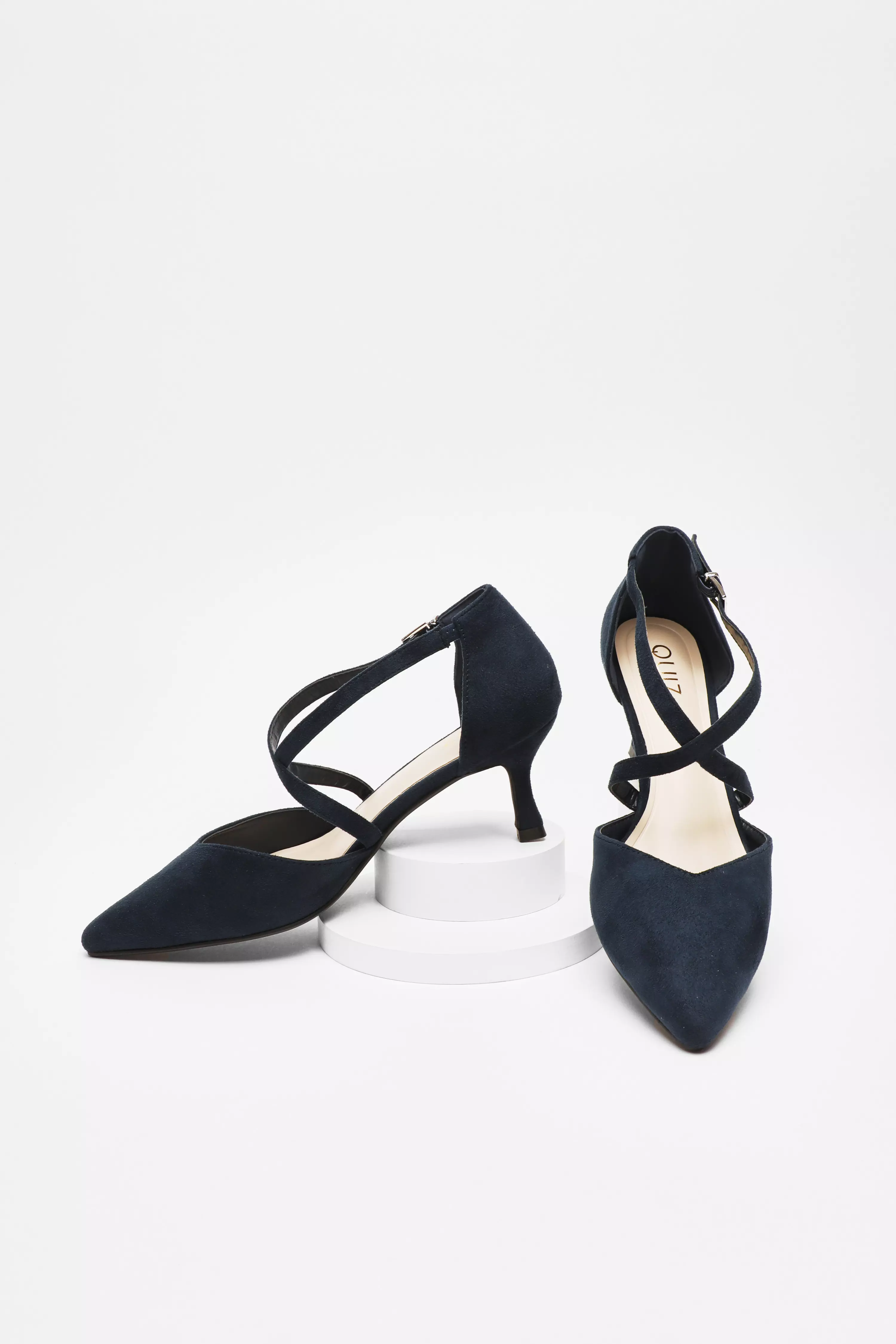 Navy Faux Suede Low Court Heels