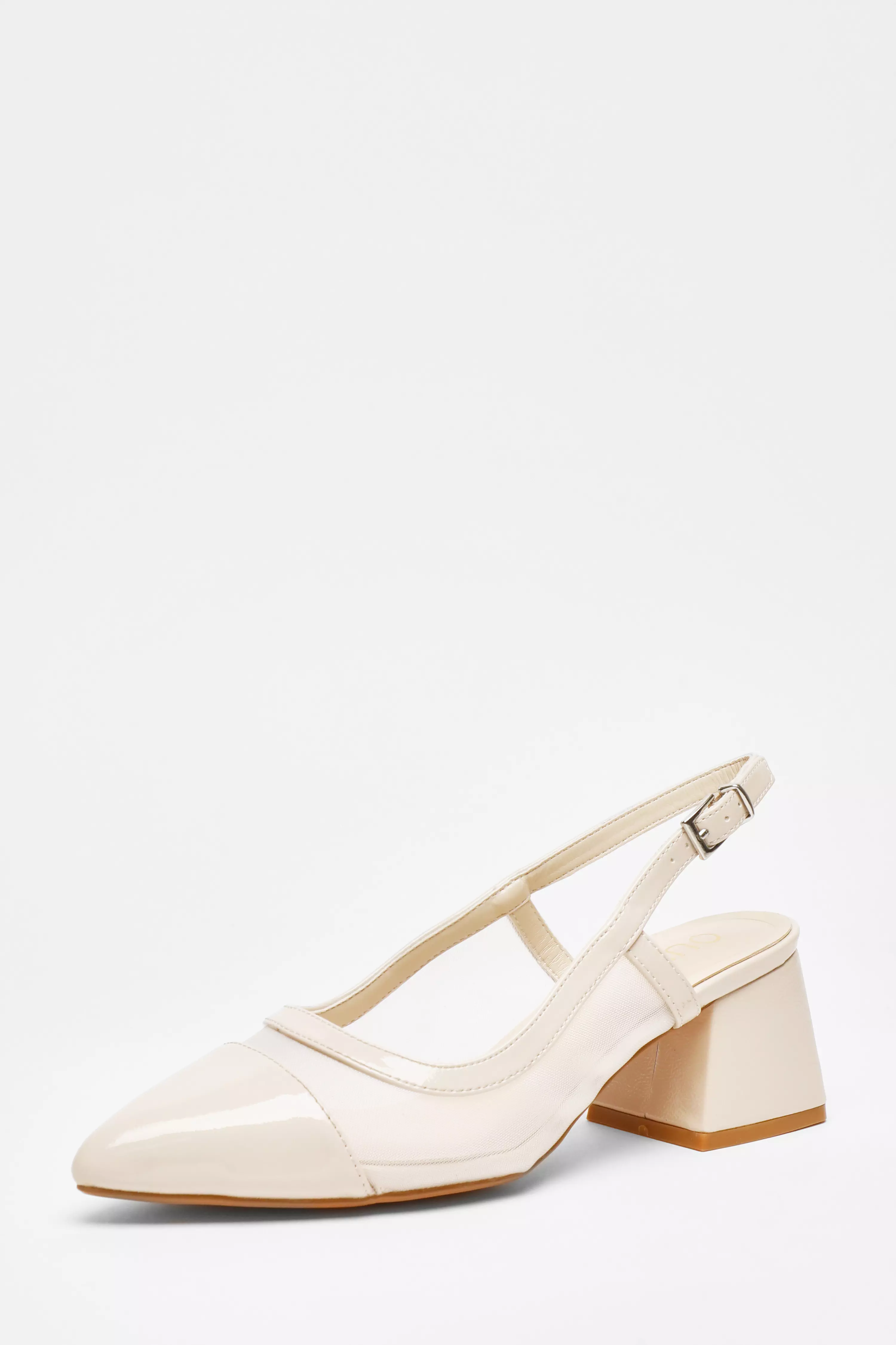 Nude Faux Leather Mesh Low Block Heels