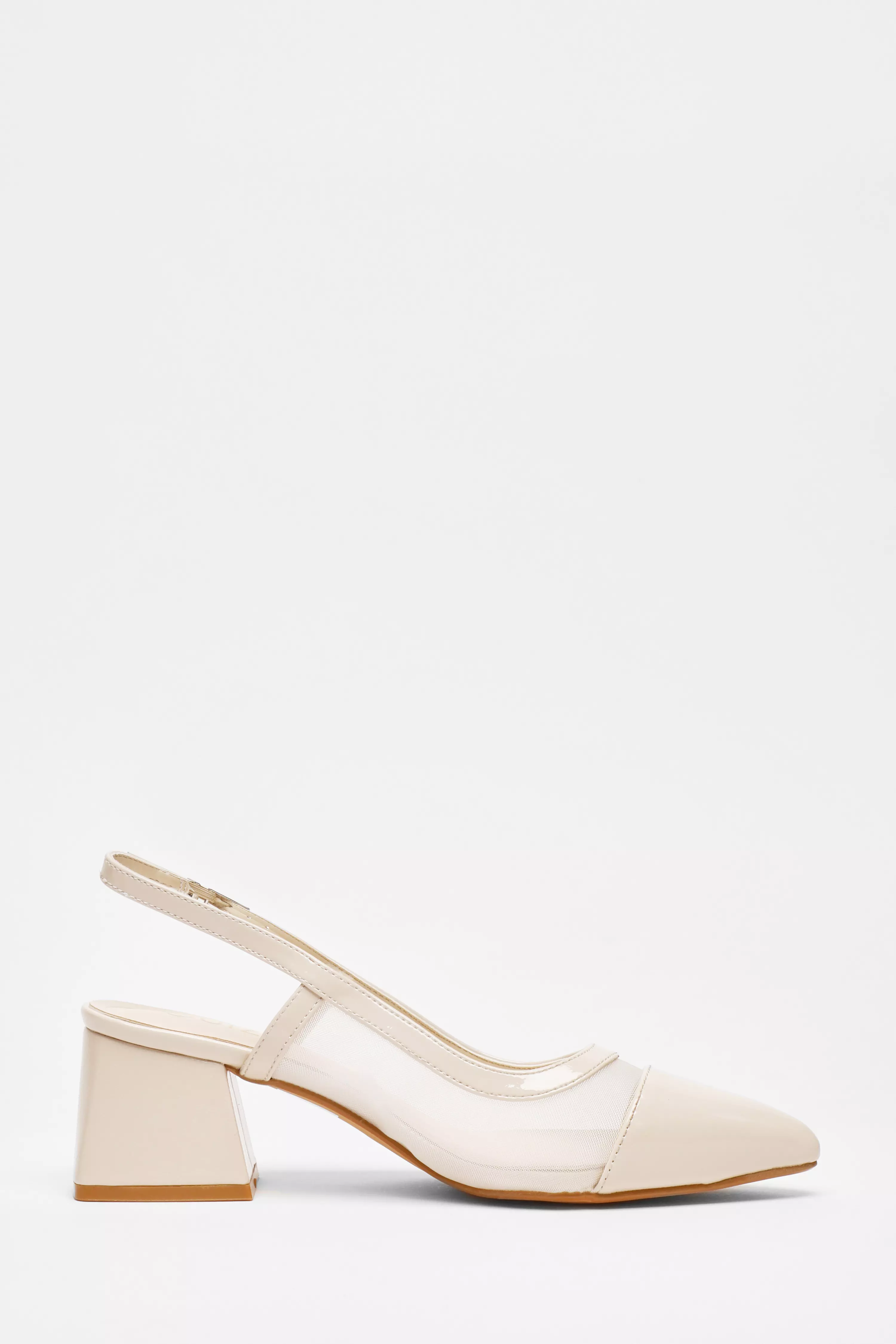 Nude Faux Leather Mesh Low Block Heels