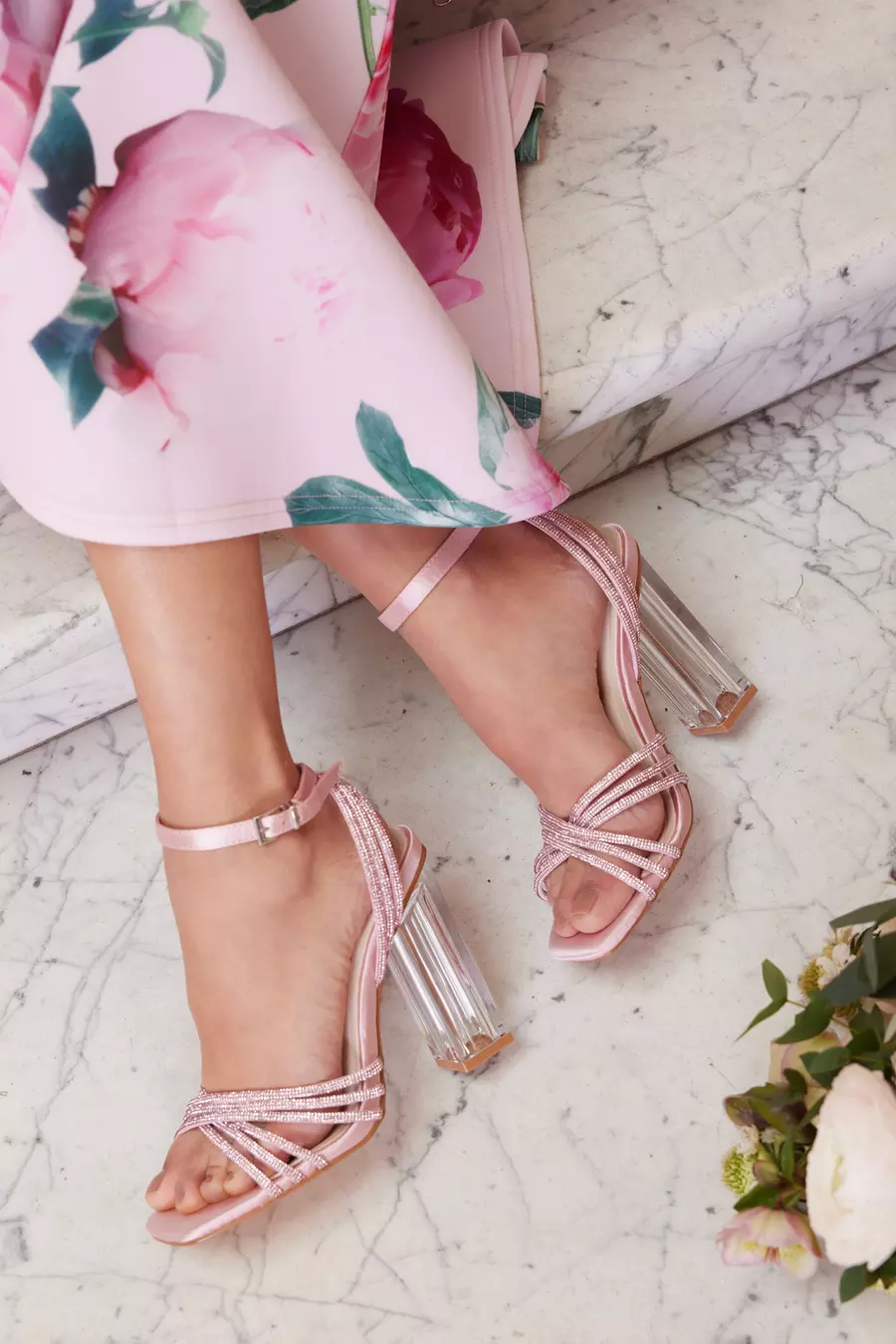 Pink strappy sandals heel hotsell