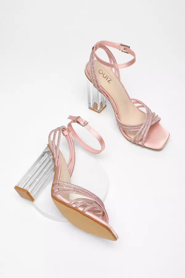Pink Diamante Strap Heeled Sandals