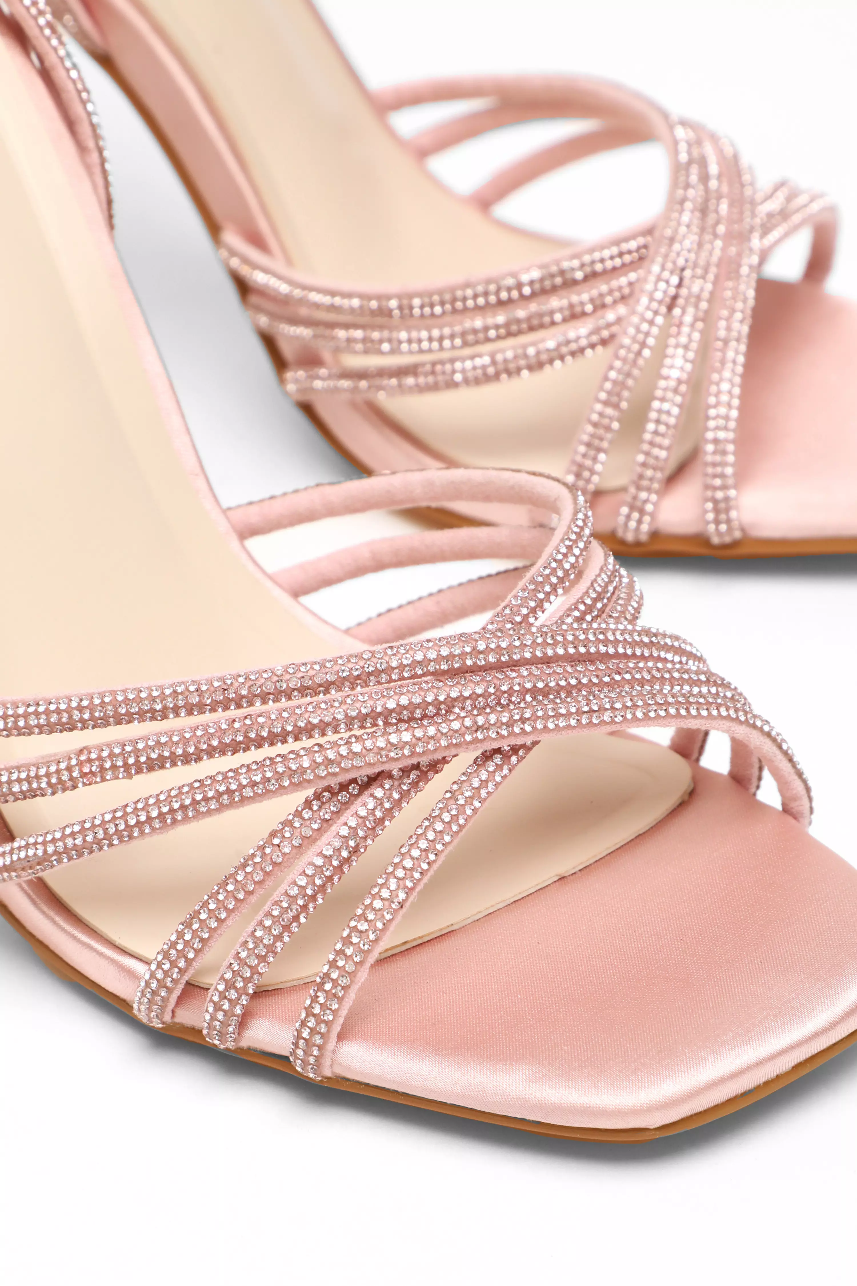 Pink Diamante Strap Heeled Sandals