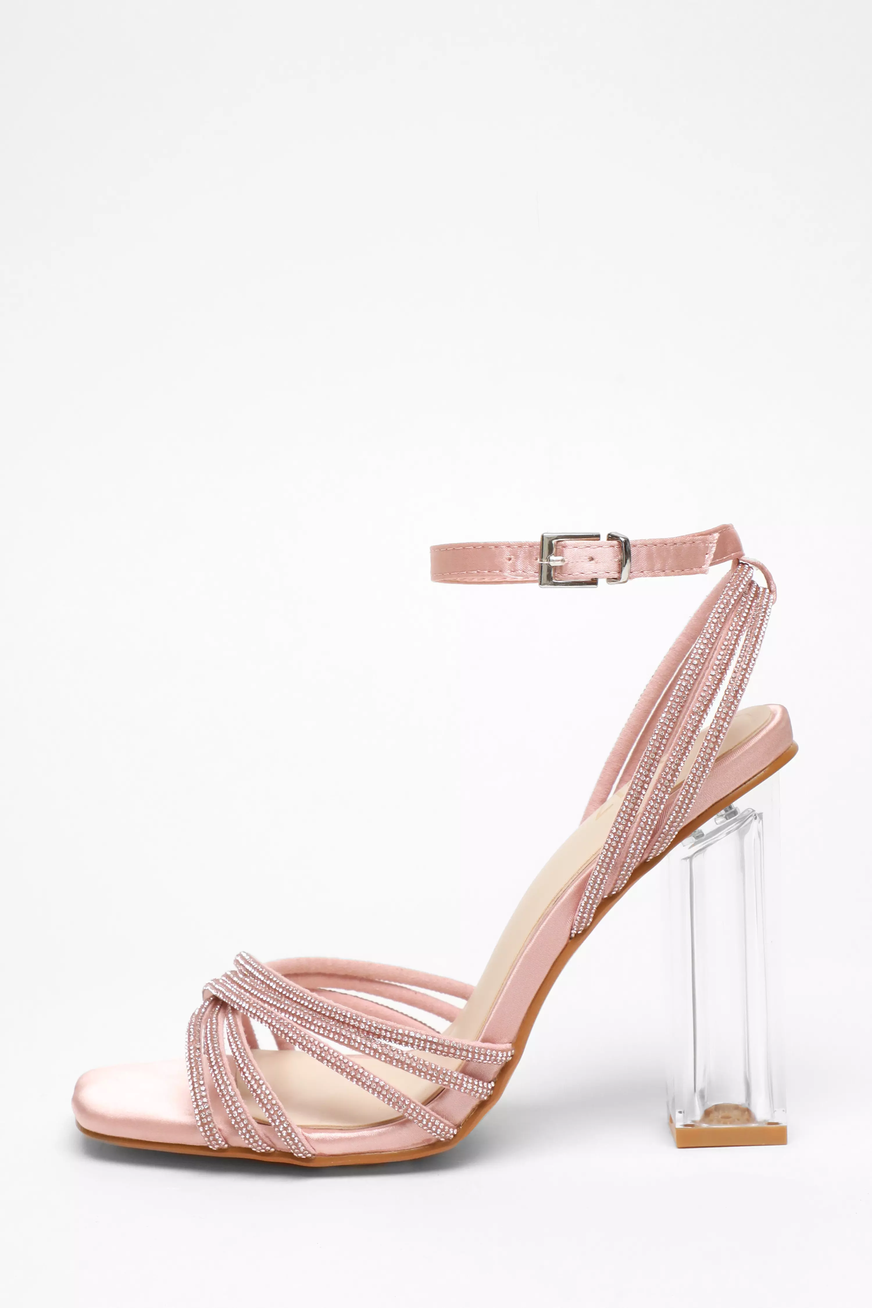 Pink Diamante Strap Heeled Sandals