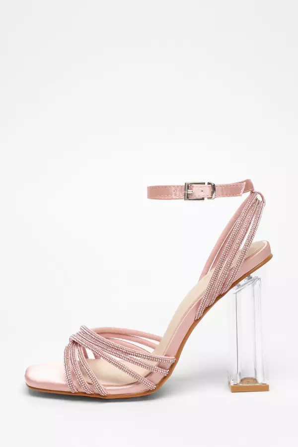 Pink Diamante Strap Heeled Sandals