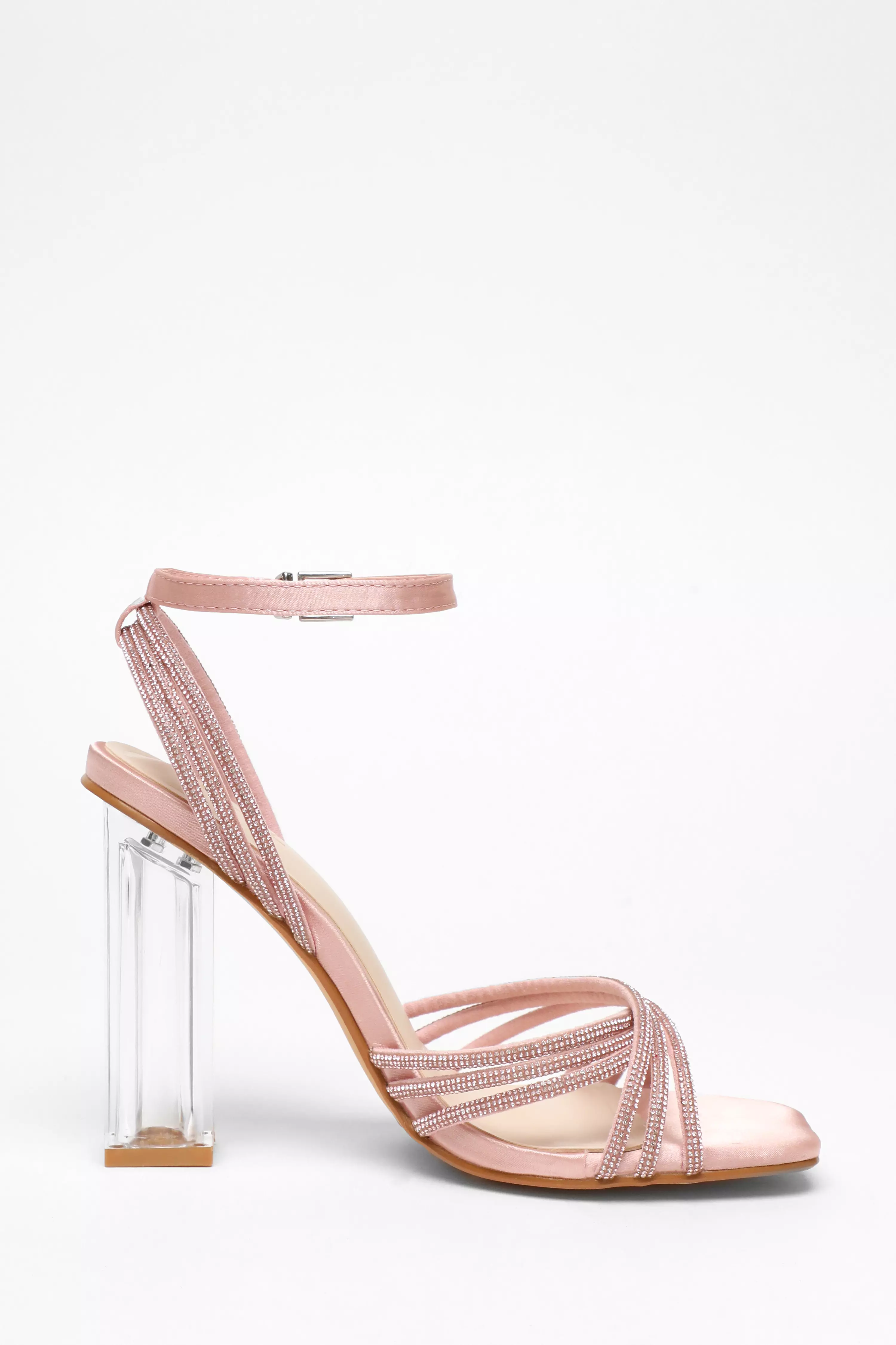 Pink Diamante Strap Heeled Sandals