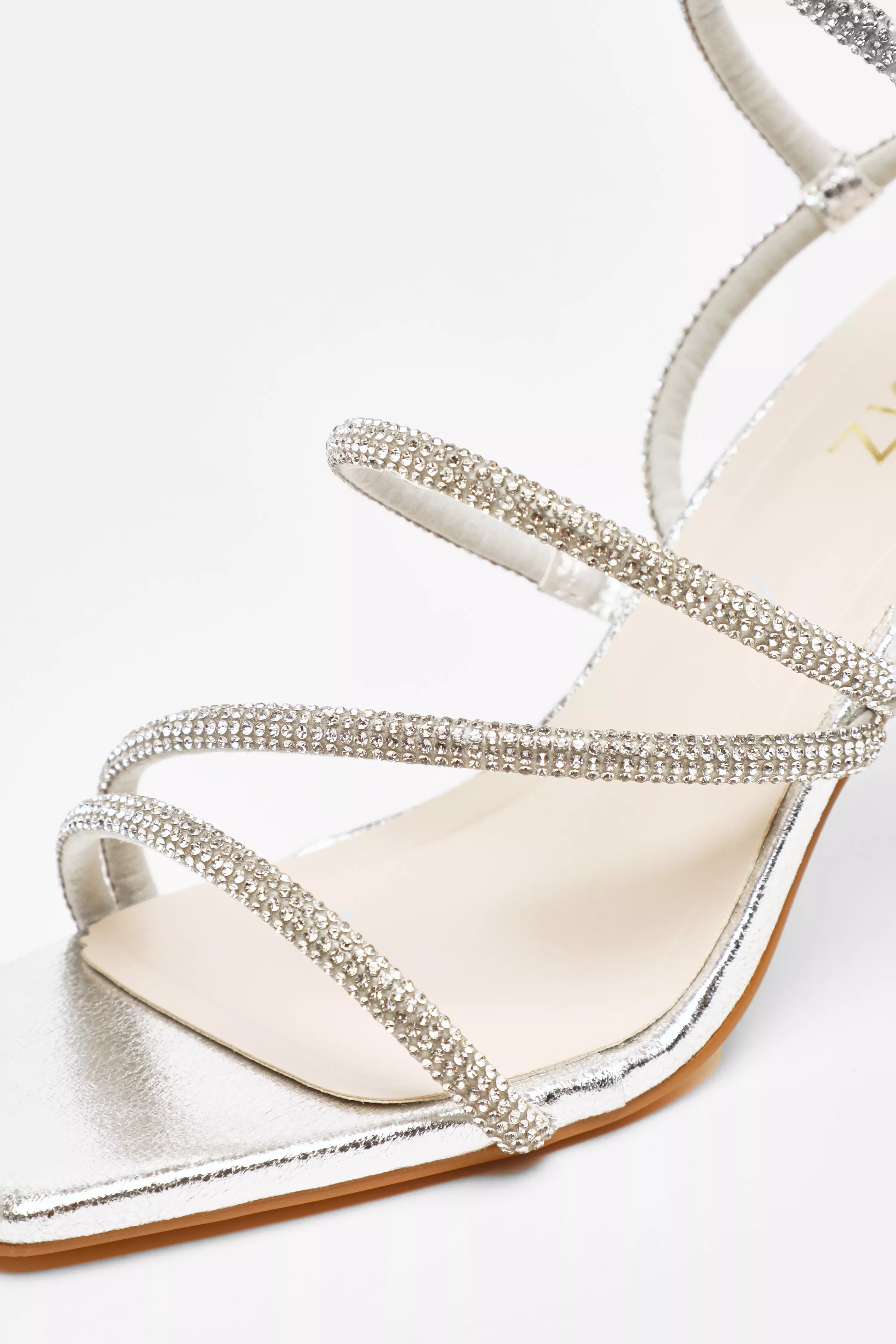 Silver Diamante Strappy Block Heeled Sandals