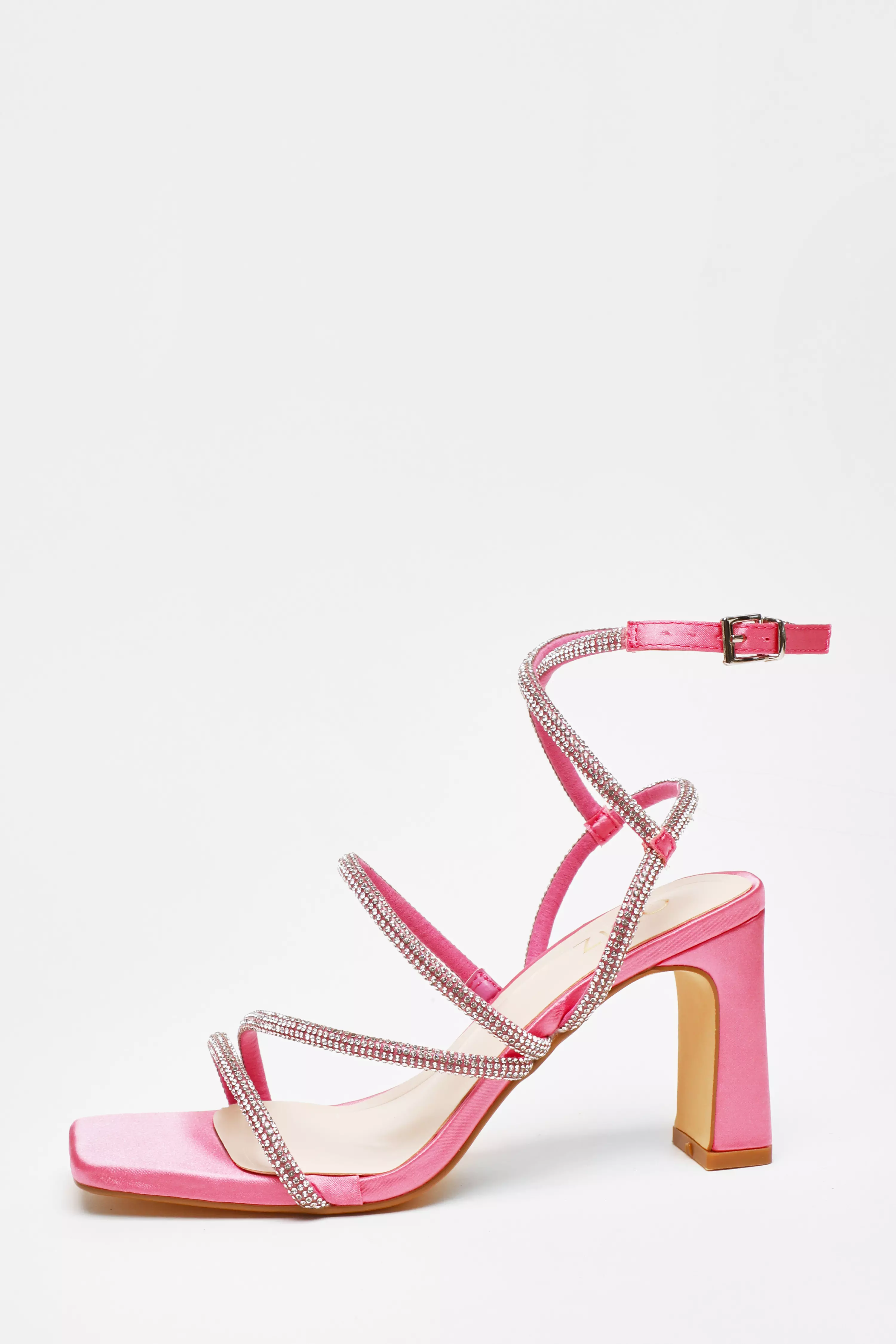 Pink Diamante Strappy Block Heeled Sandals