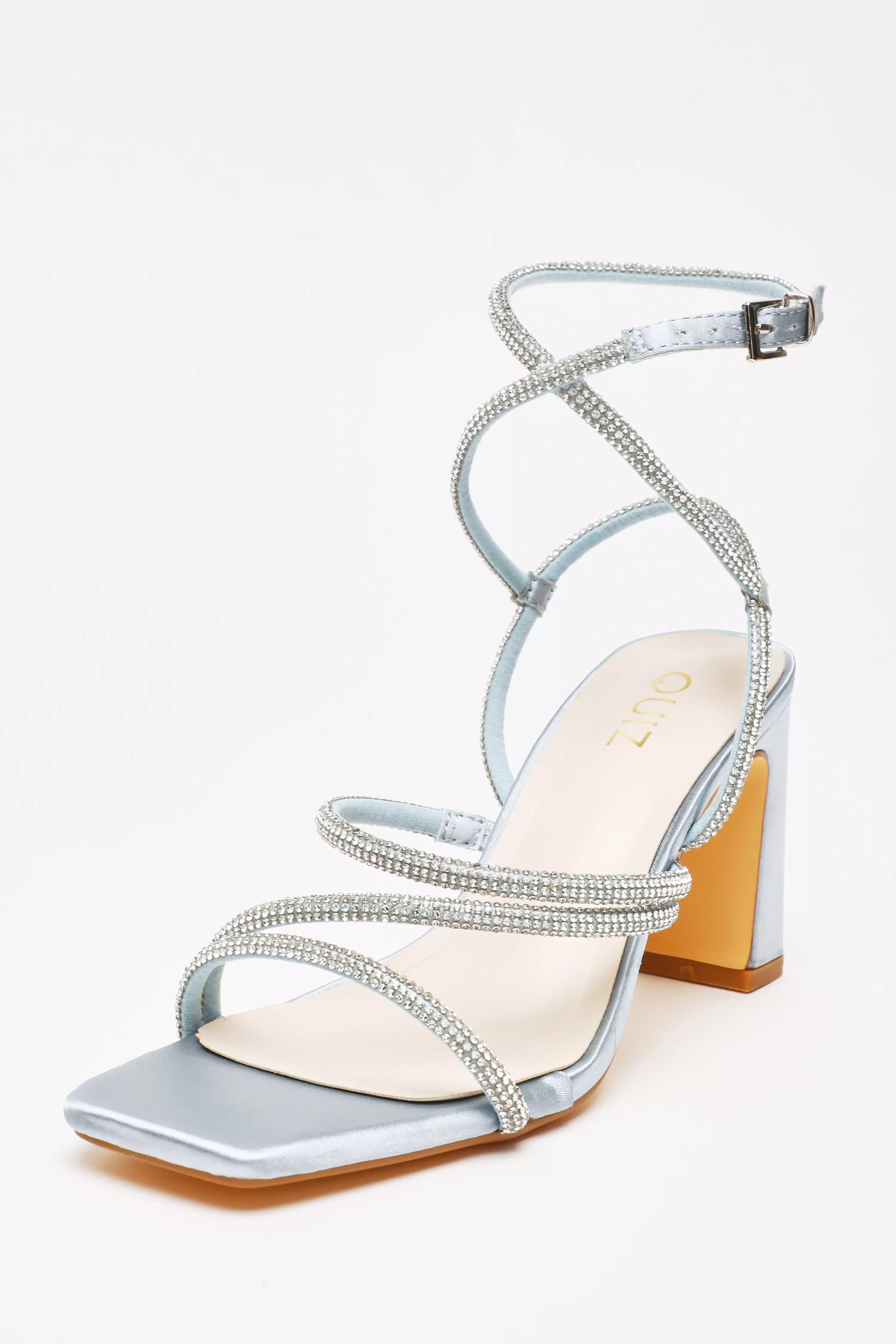 Blue Diamante Strappy Block Heeled Sandals