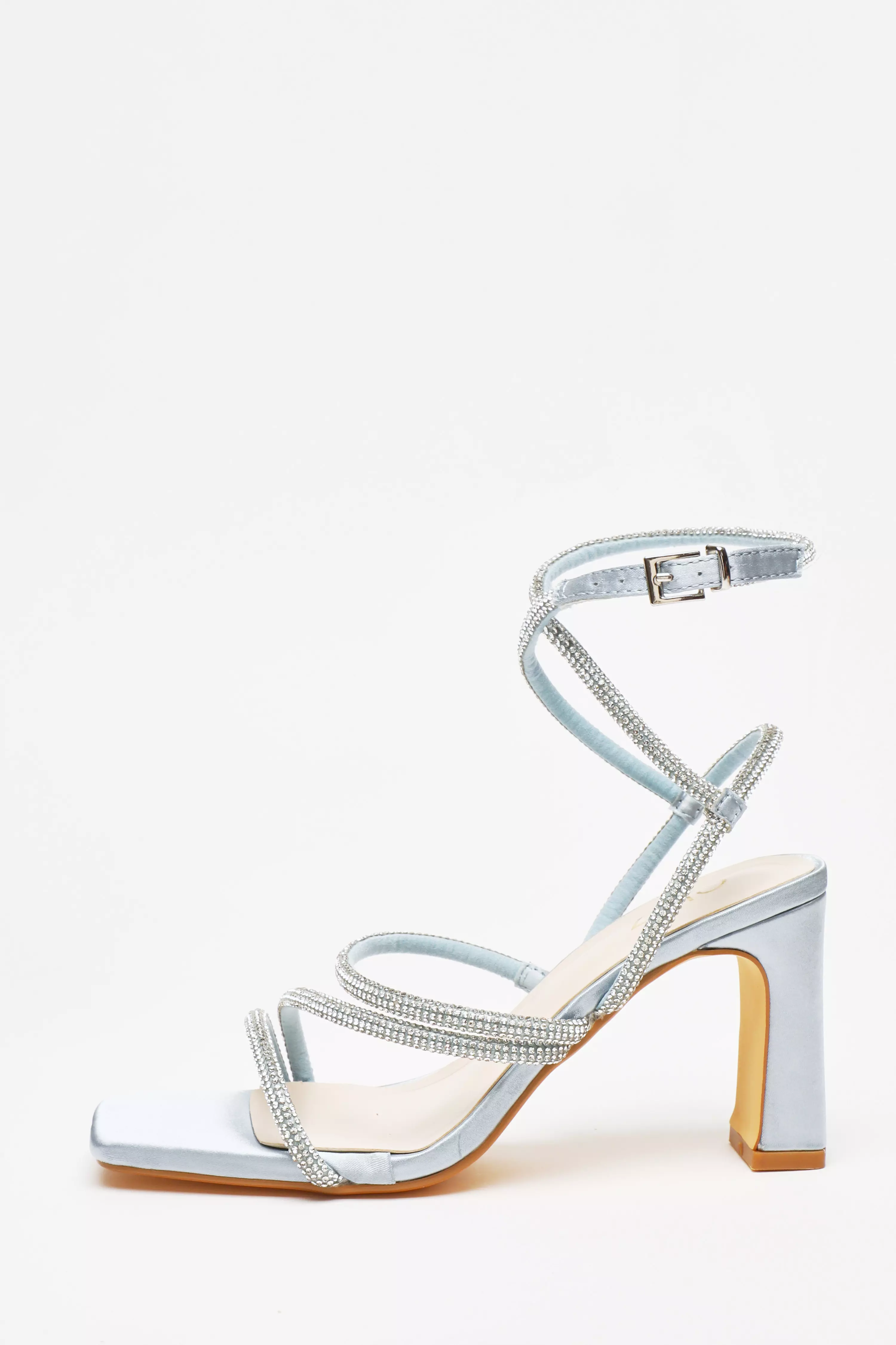 Blue Diamante Strappy Block Heeled Sandals