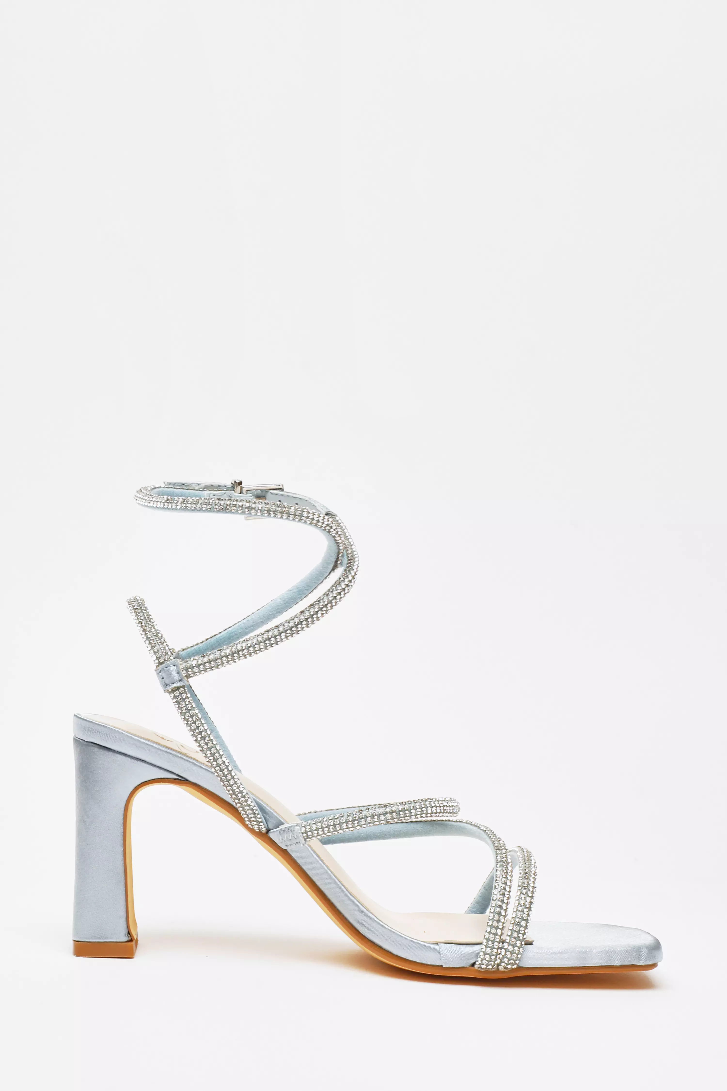 Blue Diamante Strappy Block Heeled Sandals