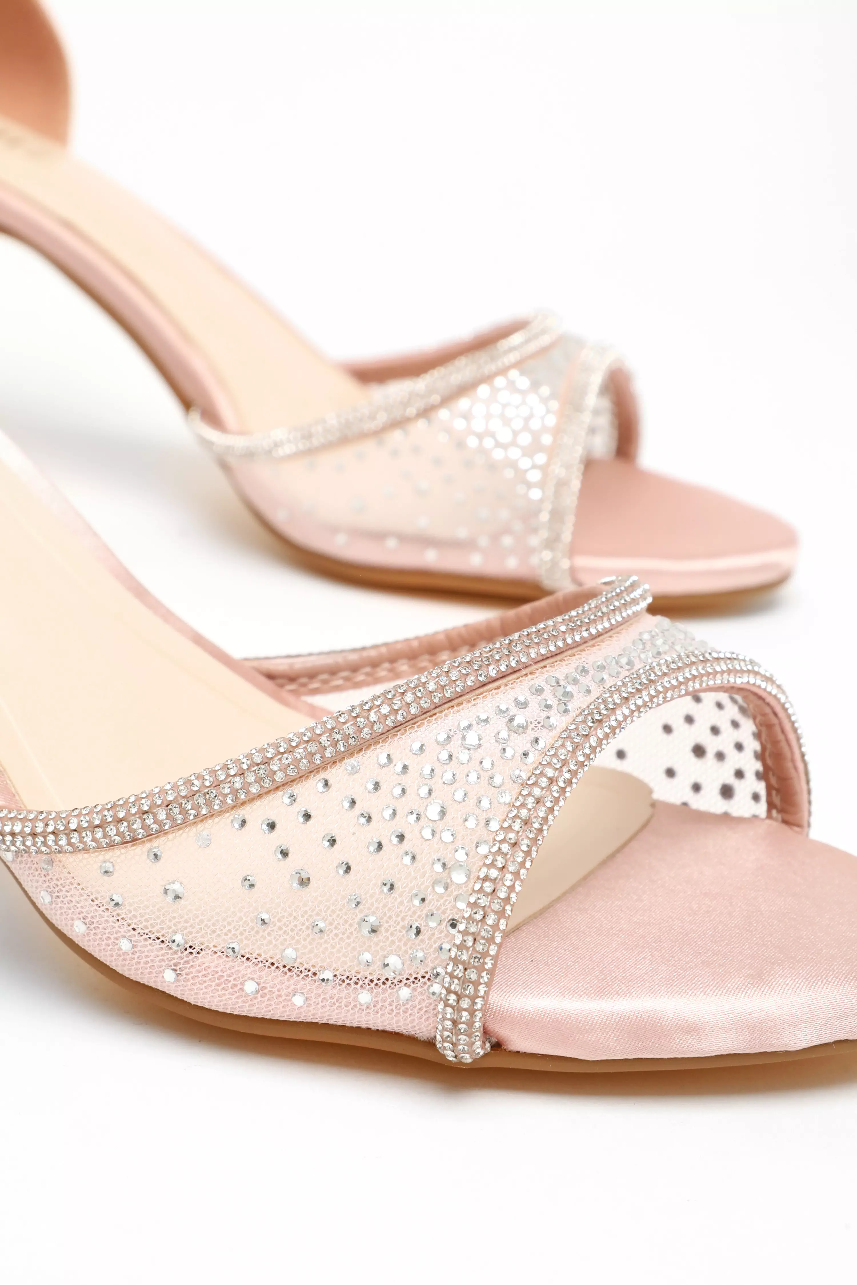 Pink Satin Mesh Diamante Heeled Sandal