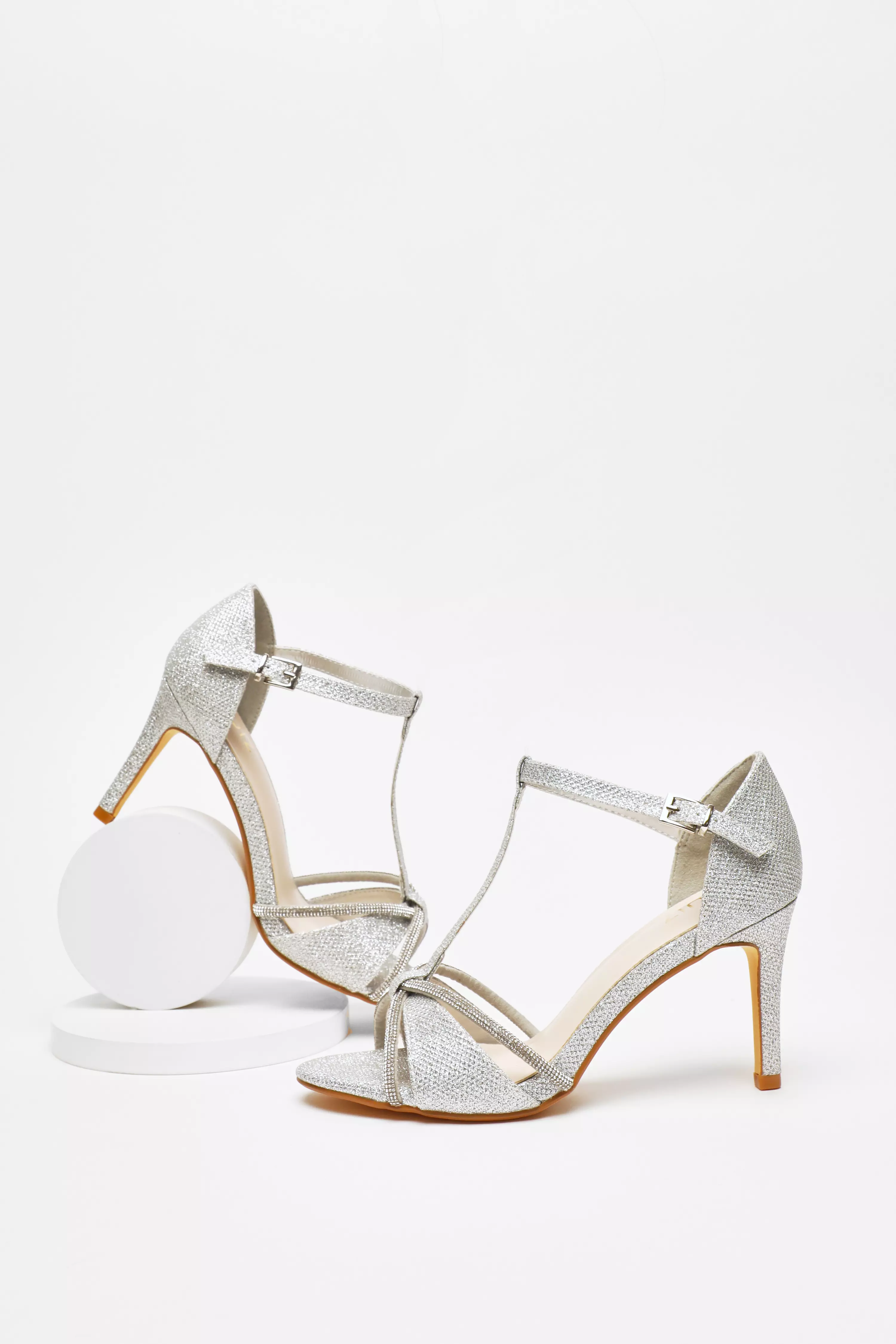 Silver Shimmer T-Bar Heeled Sandals
