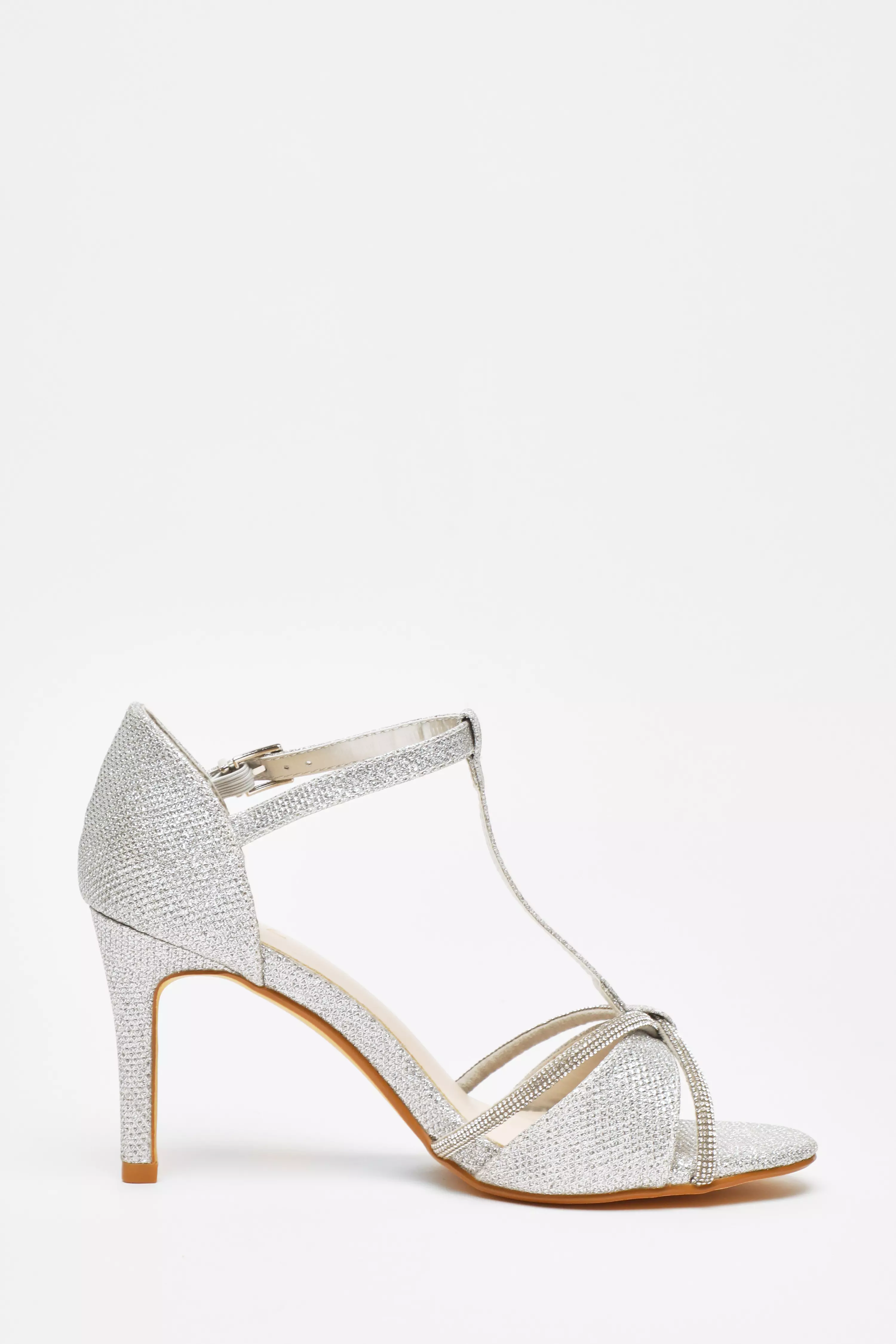 Silver Shimmer T-Bar Heeled Sandals