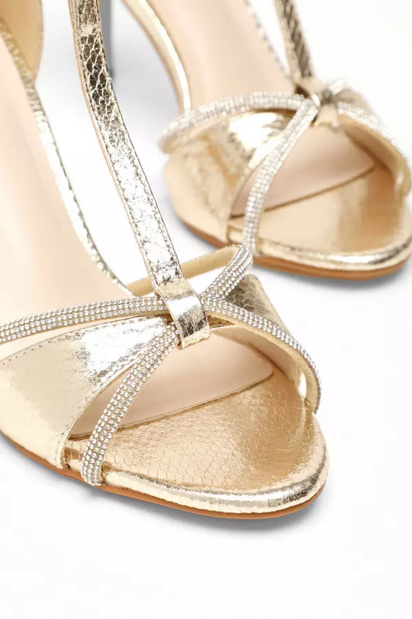 Gold Shimmer T-Bar Heeled Sandals