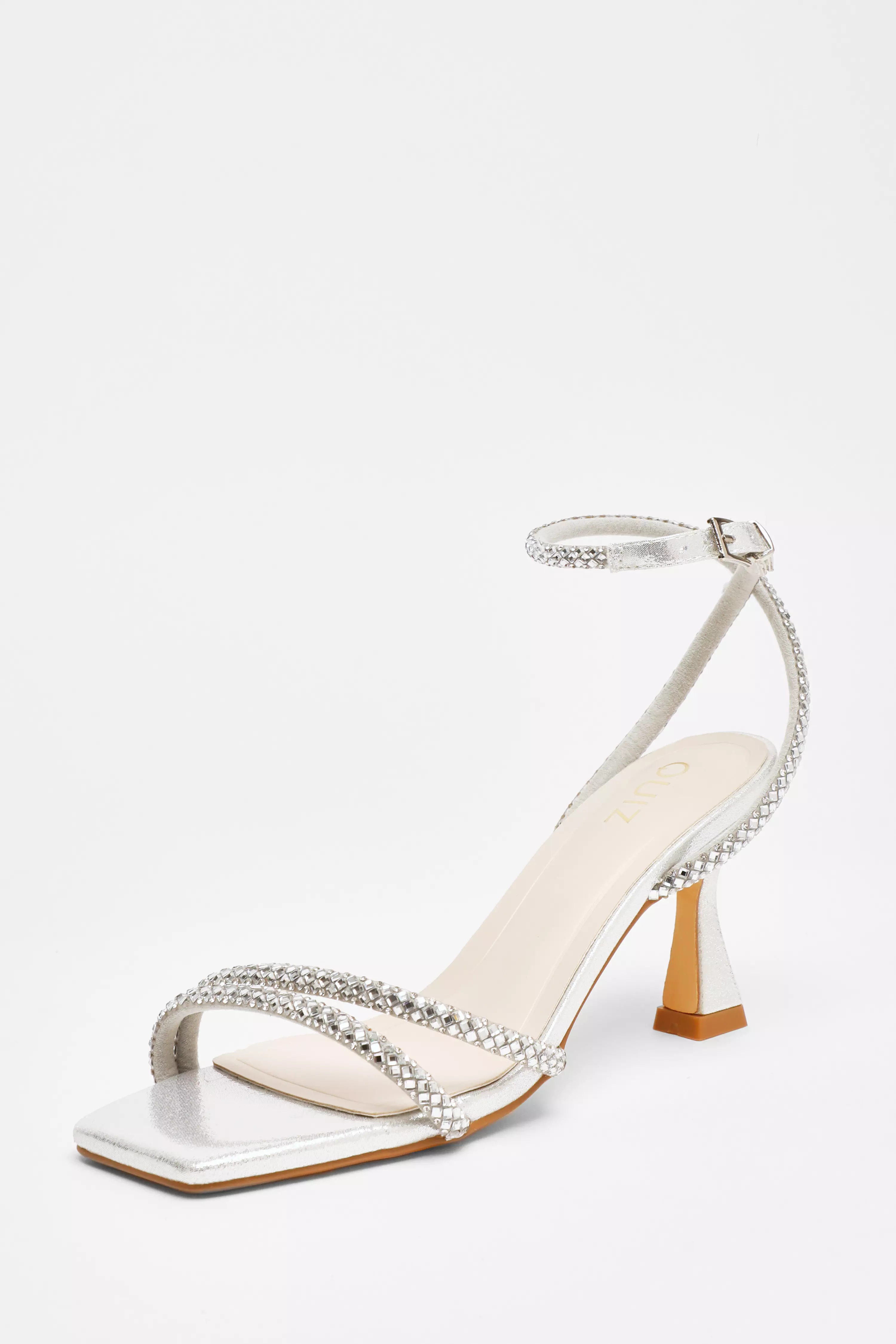 Silver Diamante Asymmetric Heeled Sandals