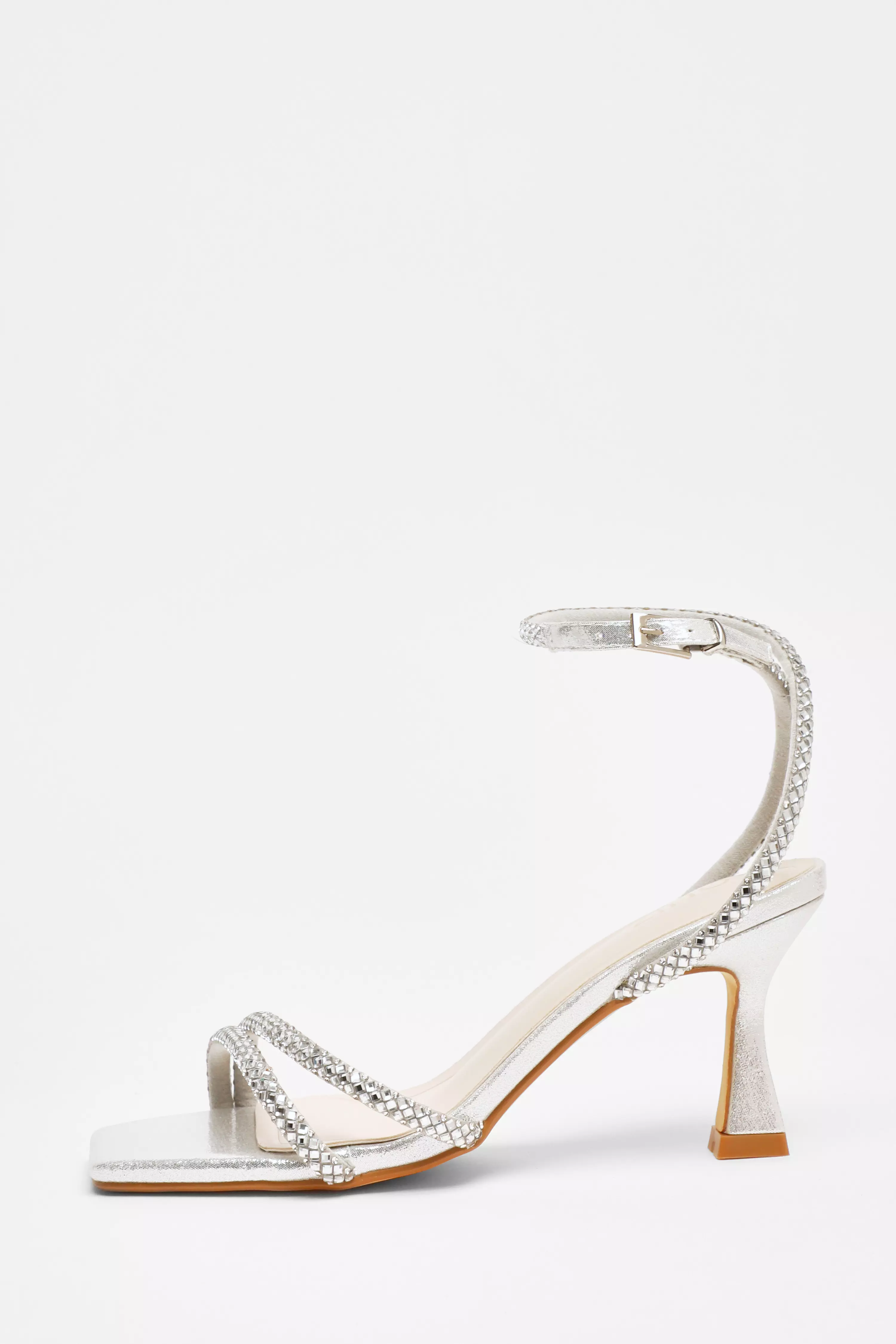 Silver Diamante Asymmetric Heeled Sandals