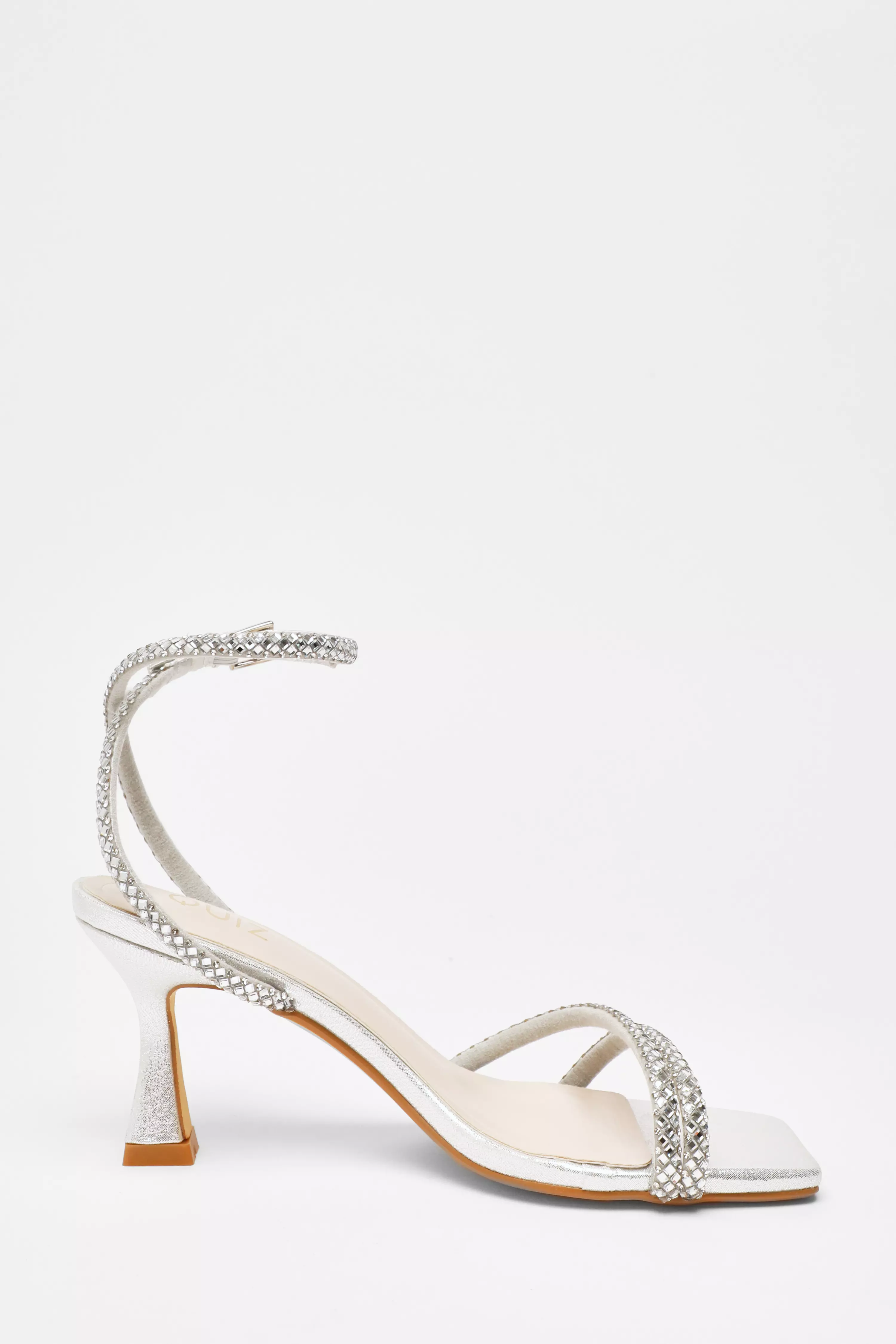 Silver Diamante Asymmetric Heeled Sandals